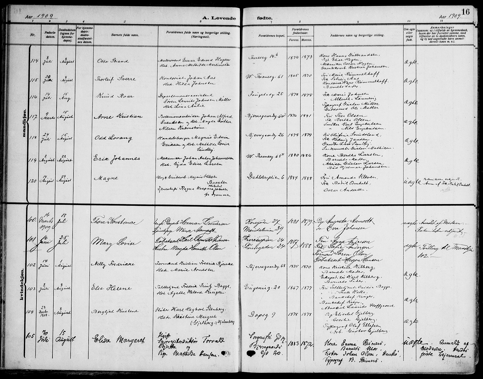 Gamle Aker prestekontor Kirkebøker, SAO/A-10617a/F/L0014: Parish register (official) no. 14, 1909-1924, p. 16