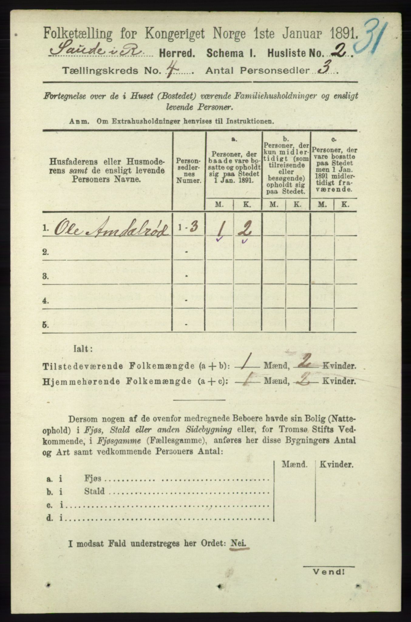 RA, 1891 census for 1135 Sauda, 1891, p. 1742