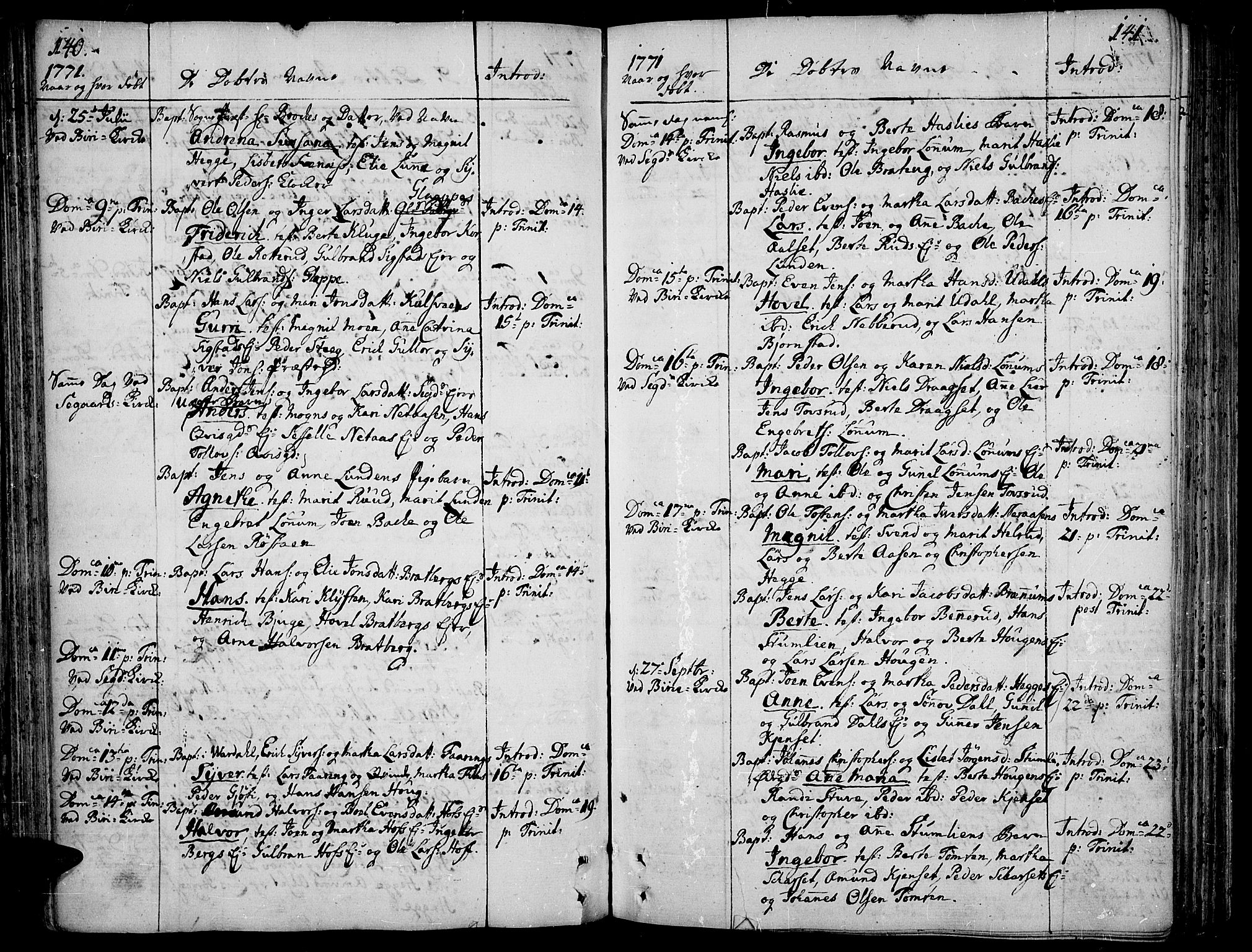 Biri prestekontor, AV/SAH-PREST-096/H/Ha/Haa/L0002: Parish register (official) no. 2, 1754-1789, p. 140-141