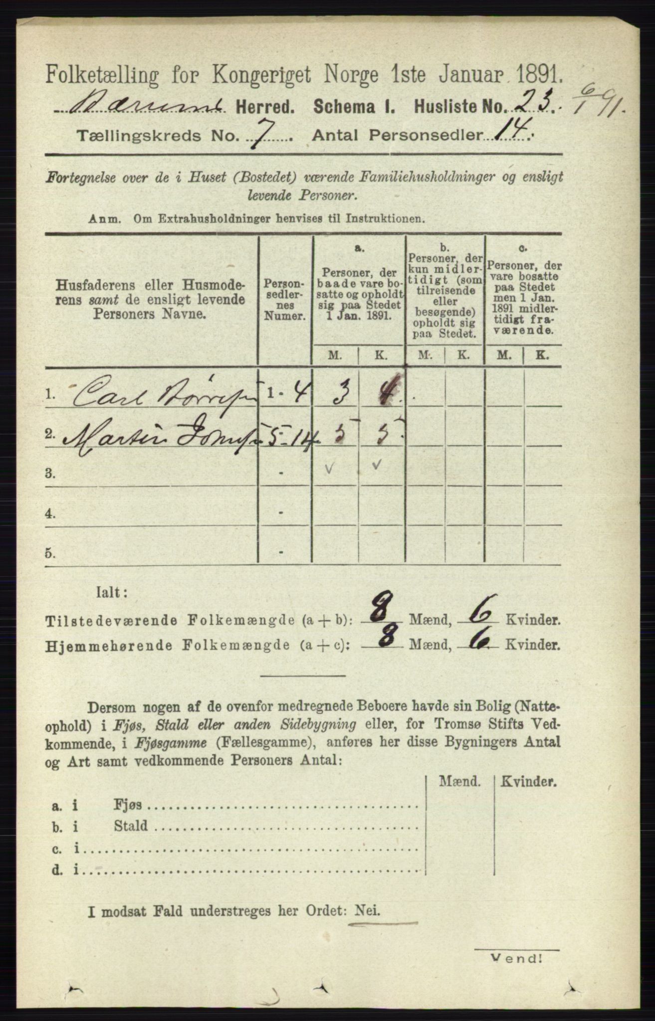 RA, 1891 census for 0219 Bærum, 1891, p. 4060