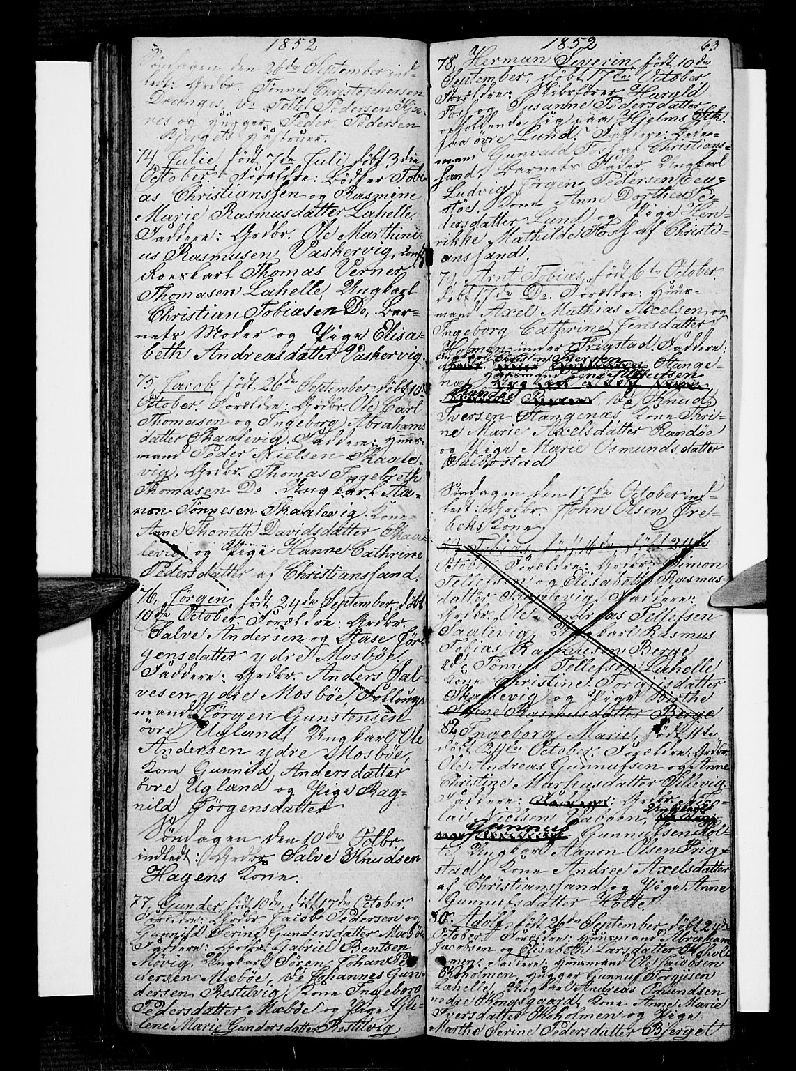 Oddernes sokneprestkontor, AV/SAK-1111-0033/F/Fb/Fba/L0005: Parish register (copy) no. B 5, 1846-1859, p. 63