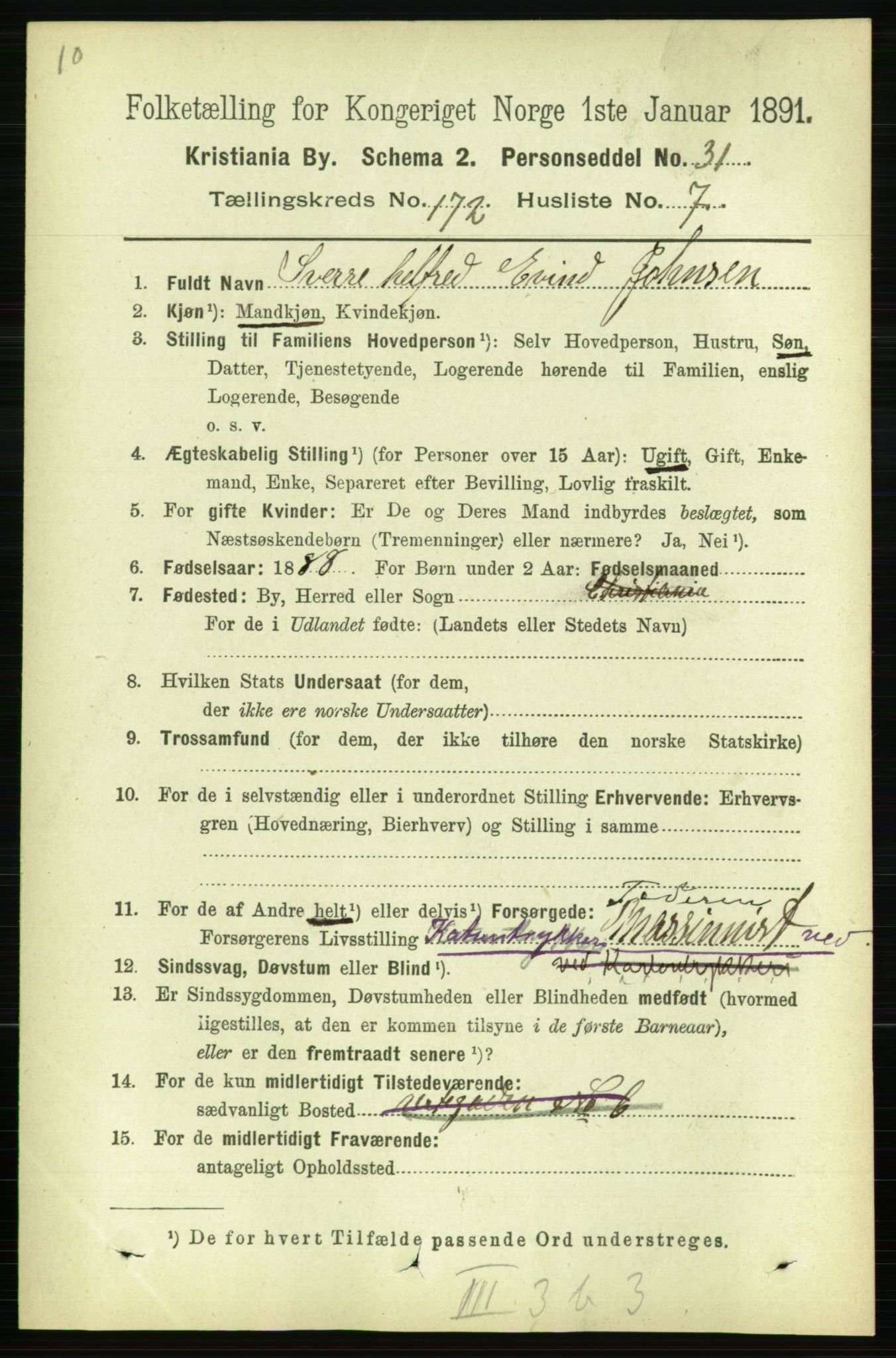 RA, 1891 census for 0301 Kristiania, 1891, p. 102097