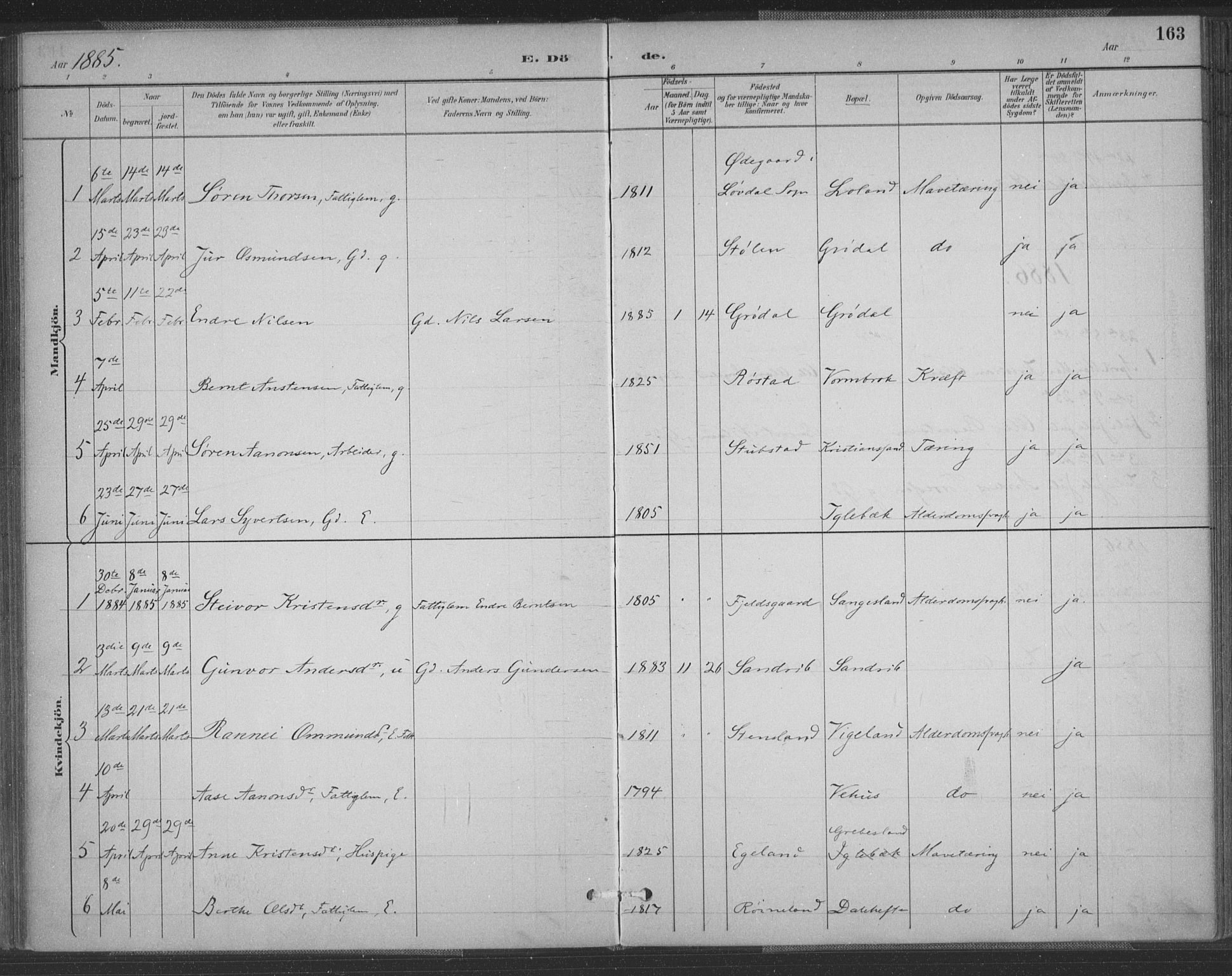 Vennesla sokneprestkontor, SAK/1111-0045/Fa/Fac/L0009: Parish register (official) no. A 9, 1884-1901, p. 163
