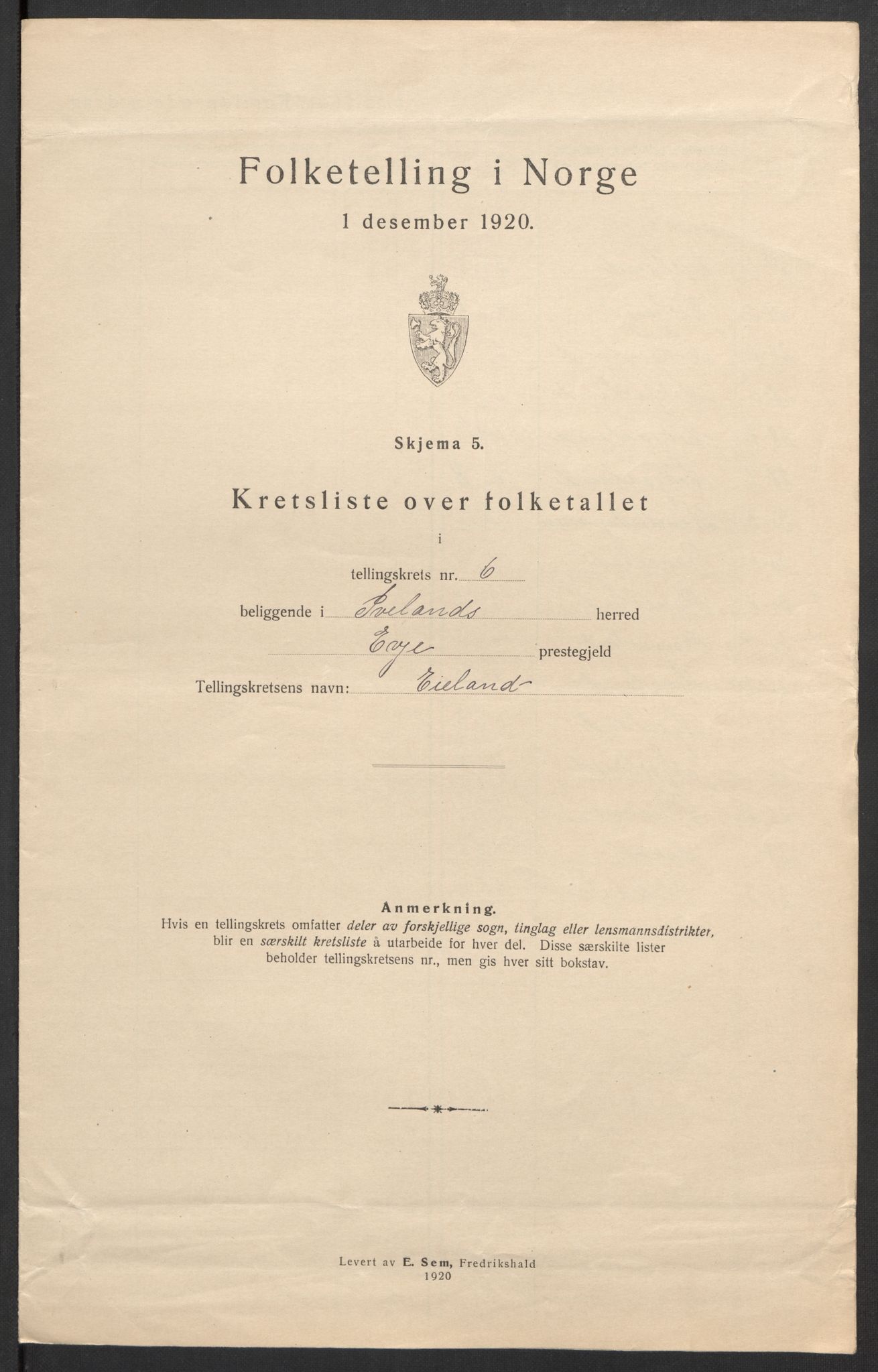 SAK, 1920 census for Iveland, 1920, p. 24