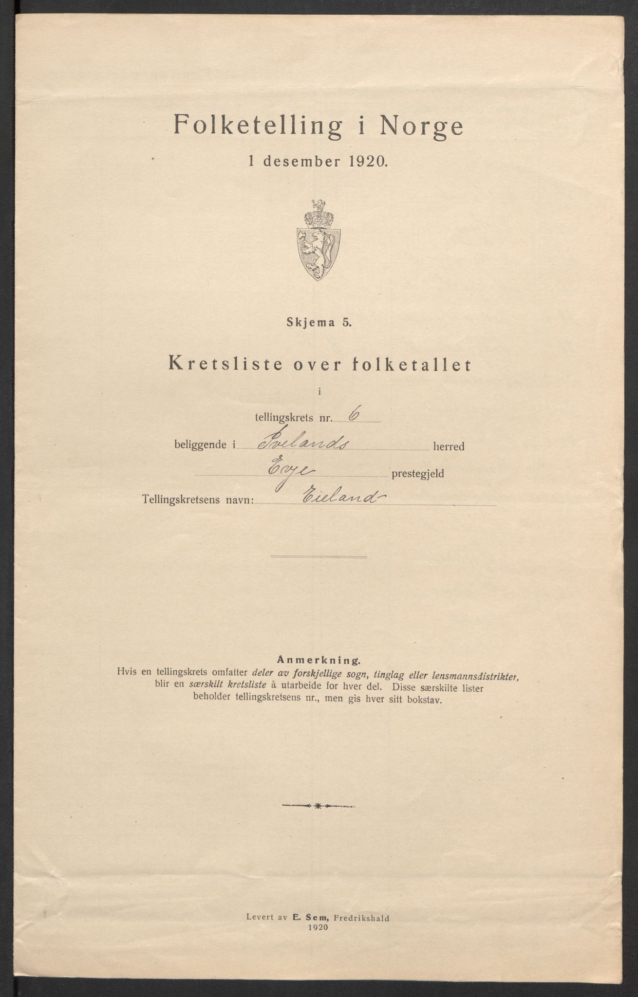 SAK, 1920 census for Iveland, 1920, p. 24