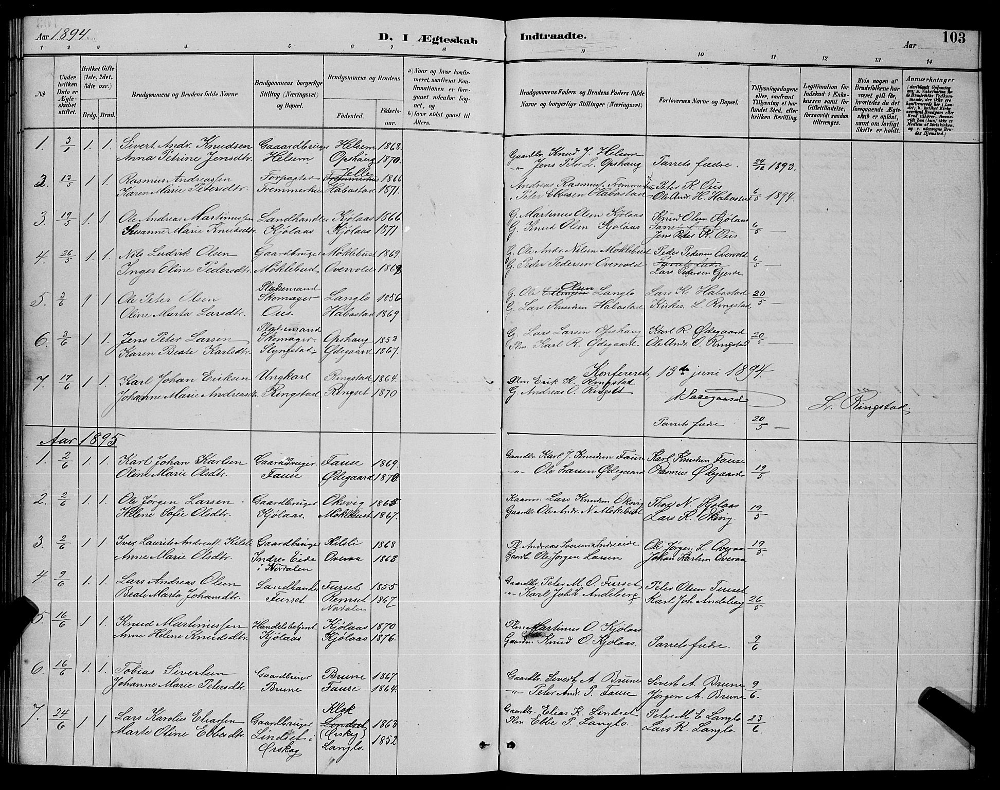 Ministerialprotokoller, klokkerbøker og fødselsregistre - Møre og Romsdal, SAT/A-1454/520/L0292: Parish register (copy) no. 520C04, 1882-1901, p. 103