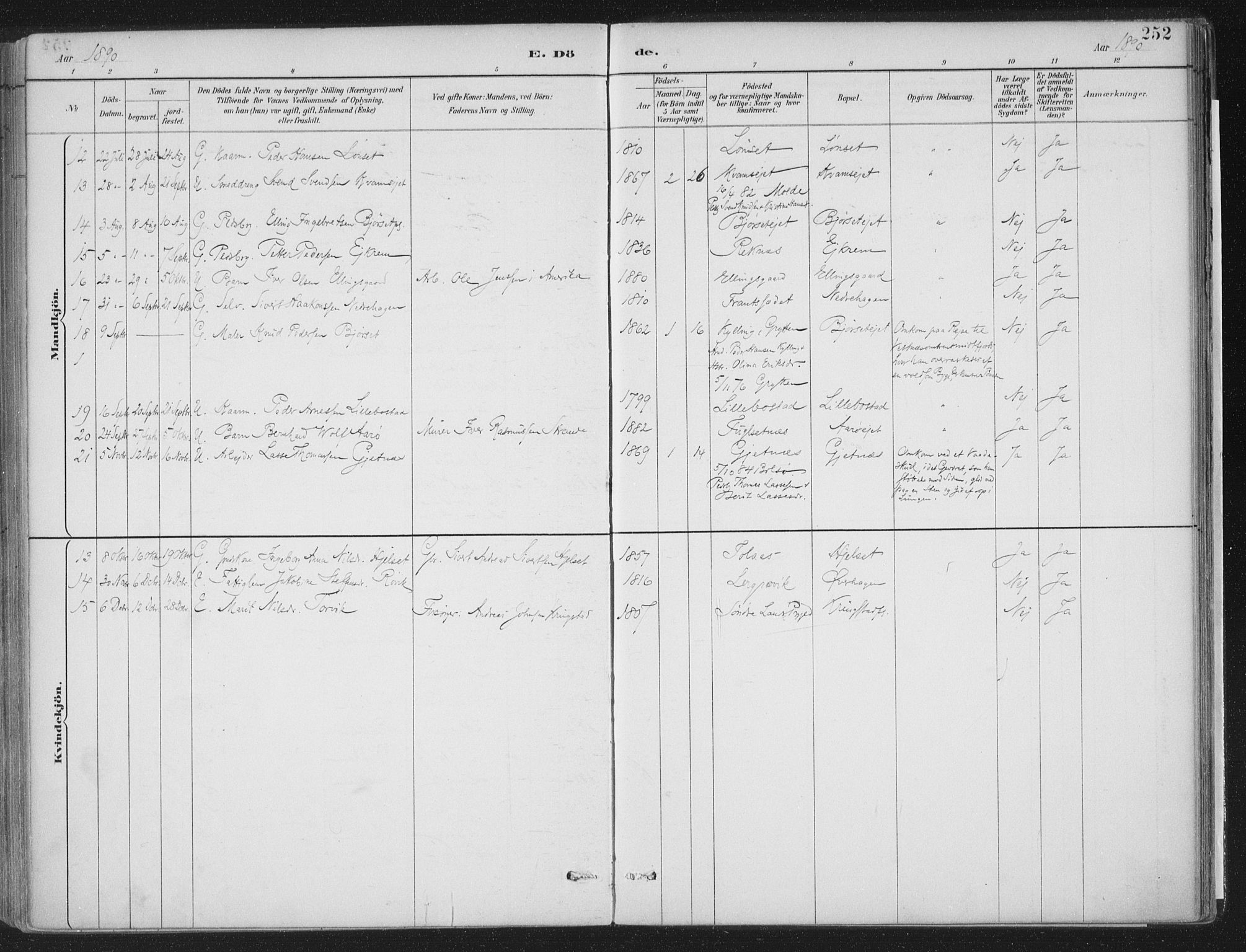 Ministerialprotokoller, klokkerbøker og fødselsregistre - Møre og Romsdal, AV/SAT-A-1454/555/L0658: Parish register (official) no. 555A09, 1887-1917, p. 252