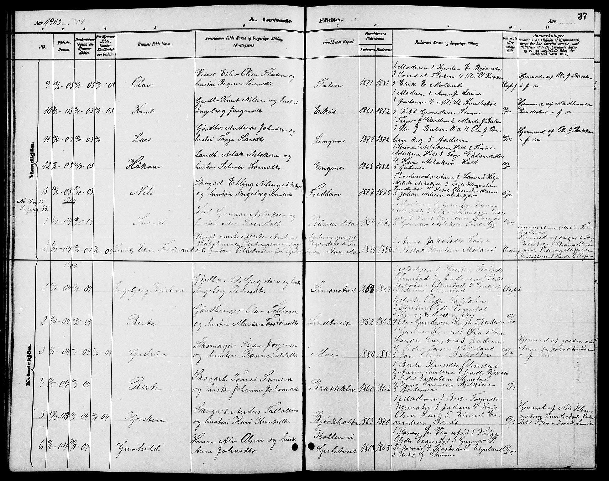 Gjerstad sokneprestkontor, SAK/1111-0014/F/Fb/Fbb/L0004: Parish register (copy) no. B 4, 1890-1910, p. 37
