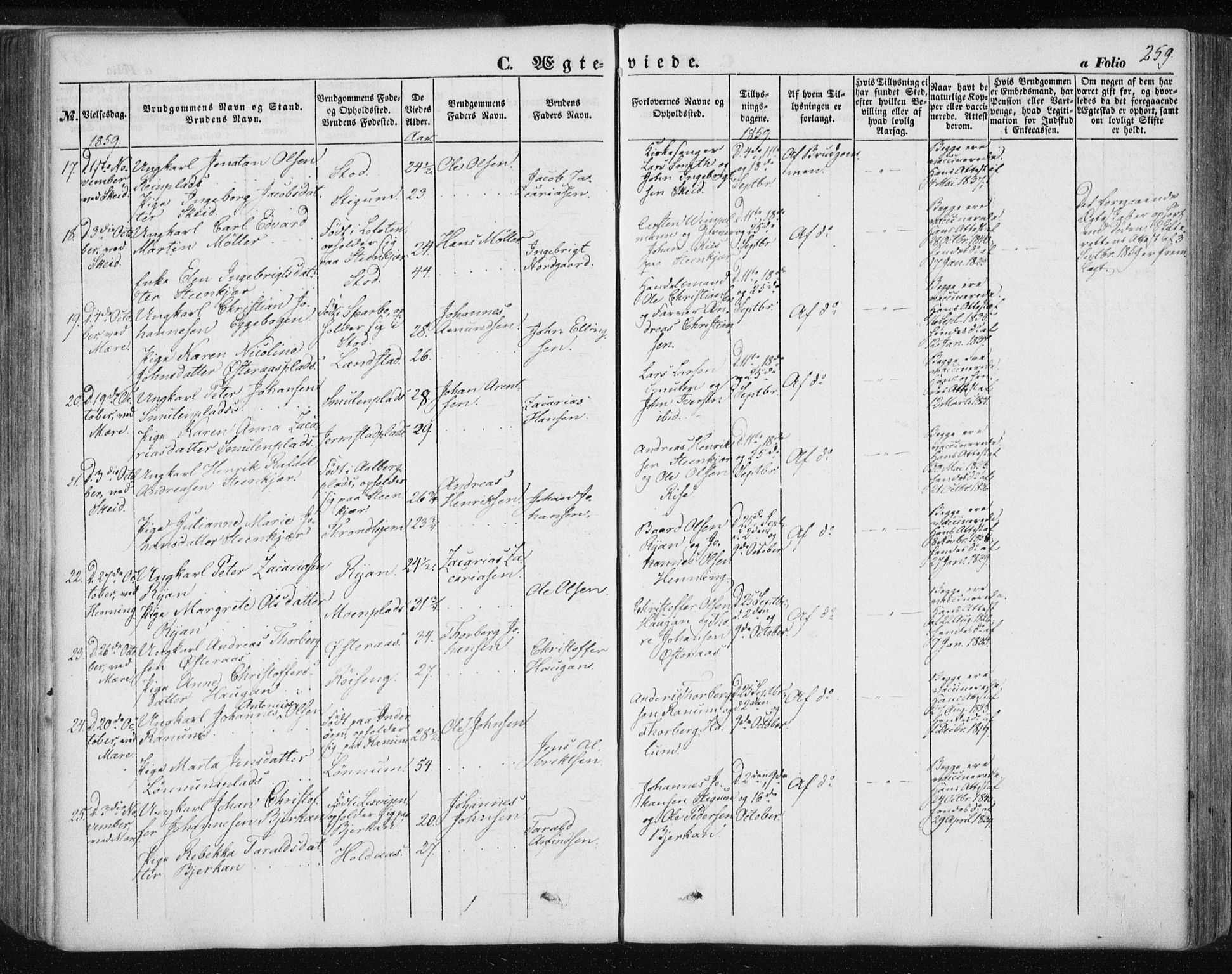 Ministerialprotokoller, klokkerbøker og fødselsregistre - Nord-Trøndelag, AV/SAT-A-1458/735/L0342: Parish register (official) no. 735A07 /1, 1849-1862, p. 259