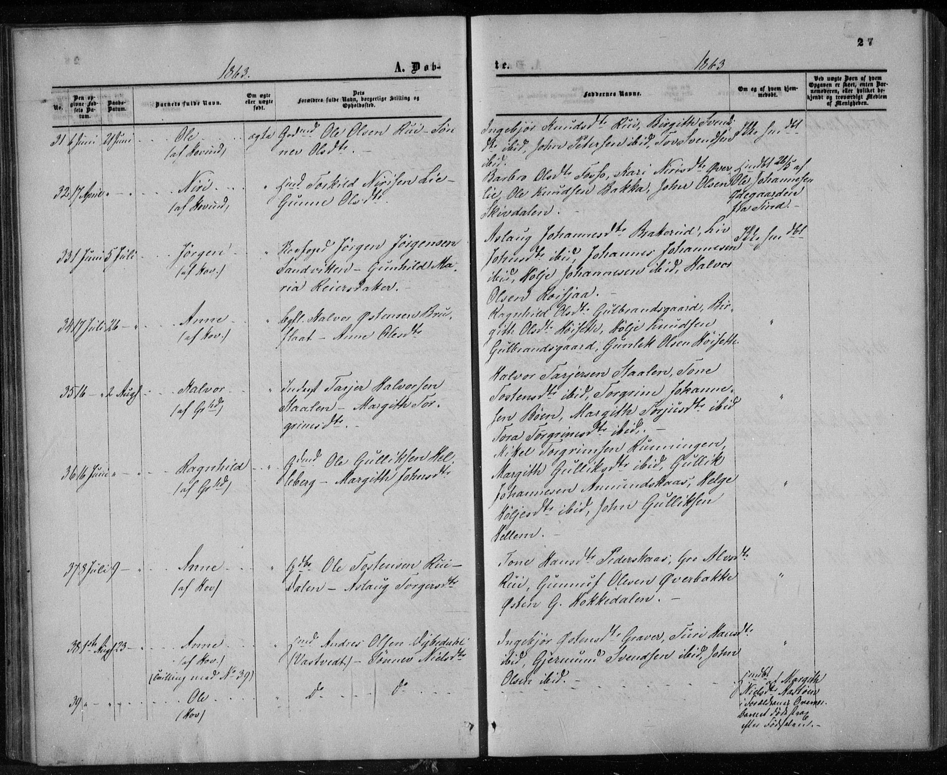 Gransherad kirkebøker, AV/SAKO-A-267/F/Fa/L0003: Parish register (official) no. I 3, 1859-1870, p. 27