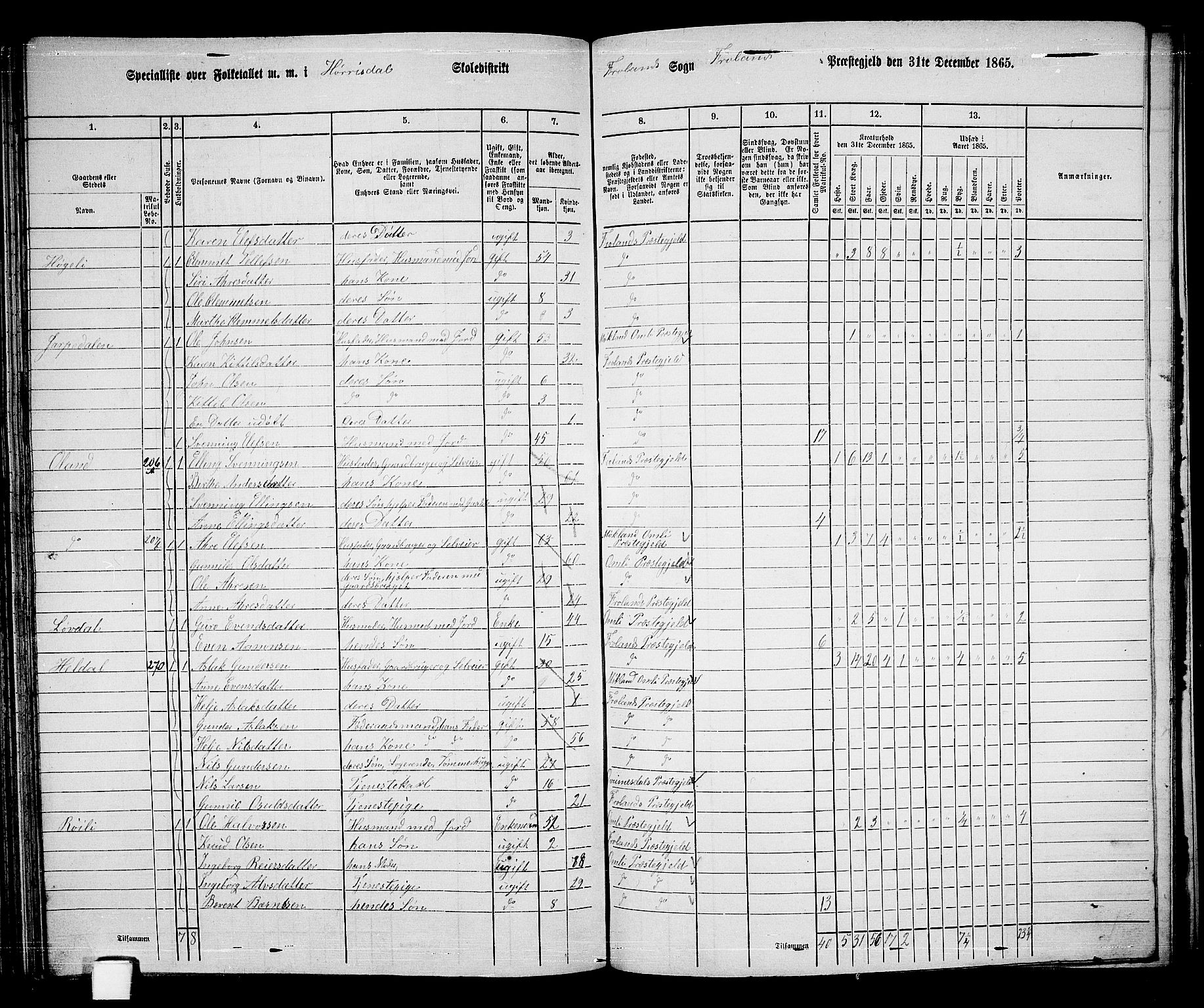 RA, 1865 census for Froland, 1865, p. 77