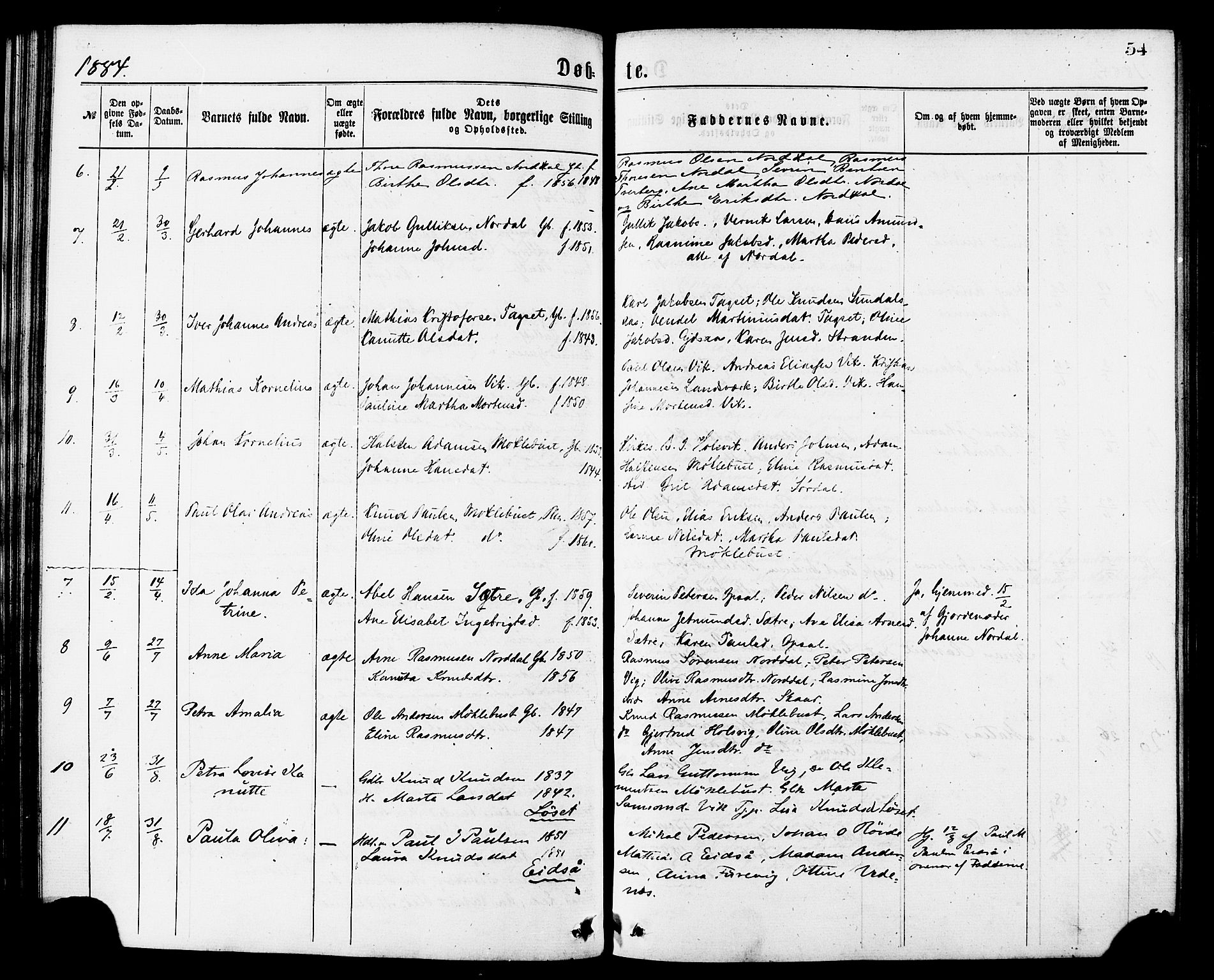 Ministerialprotokoller, klokkerbøker og fødselsregistre - Møre og Romsdal, AV/SAT-A-1454/502/L0024: Parish register (official) no. 502A02, 1873-1884, p. 54