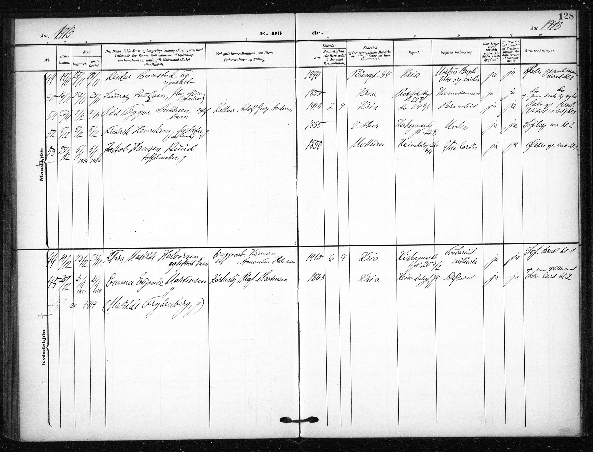 Tøyen prestekontor Kirkebøker, AV/SAO-A-10167a/F/Fa/L0002: Parish register (official) no. I 2, 1907-1916, p. 128