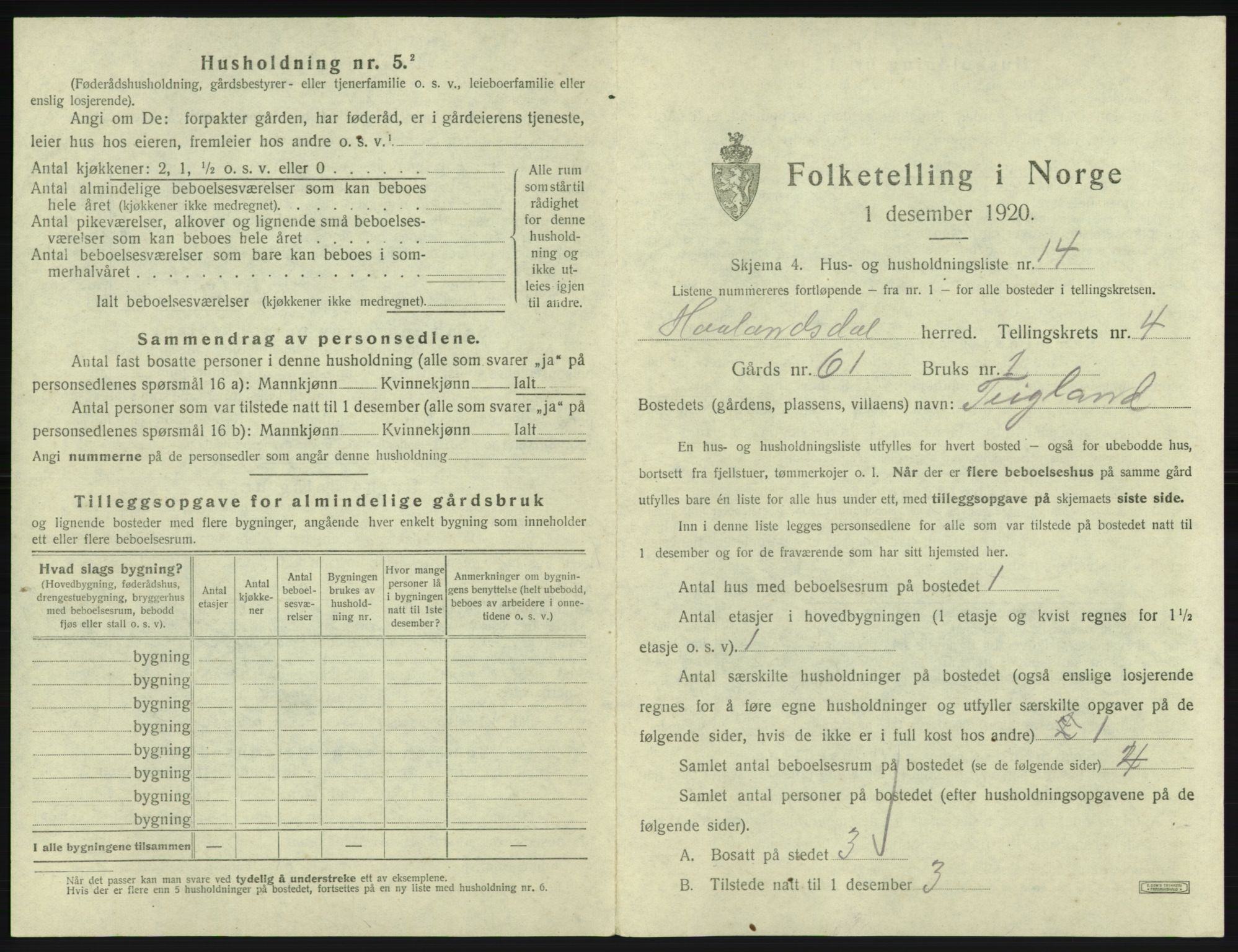 SAB, 1920 census for Hålandsdal, 1920, p. 148