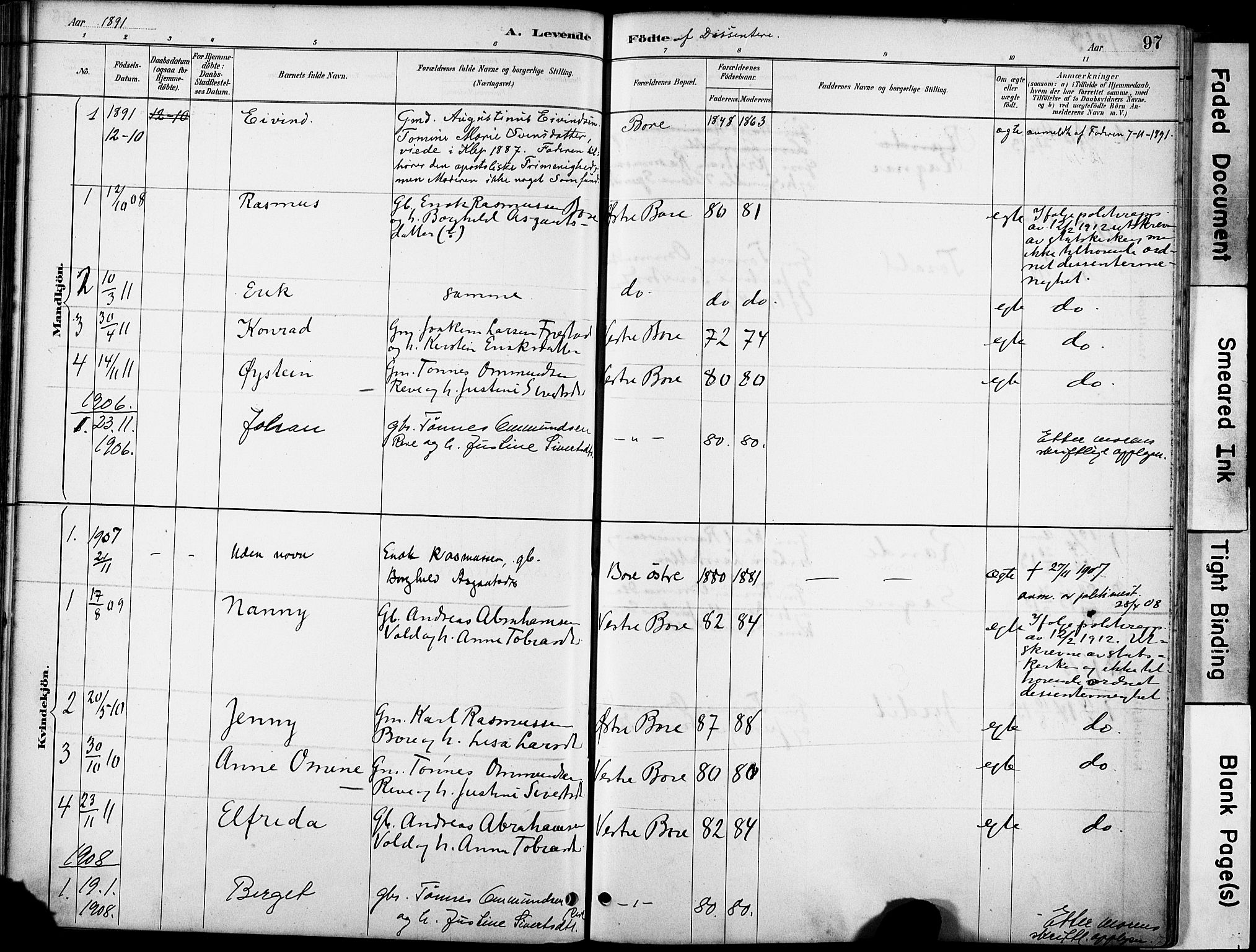 Klepp sokneprestkontor, SAST/A-101803/001/3/30BA/L0008: Parish register (official) no. A 9, 1886-1919, p. 97