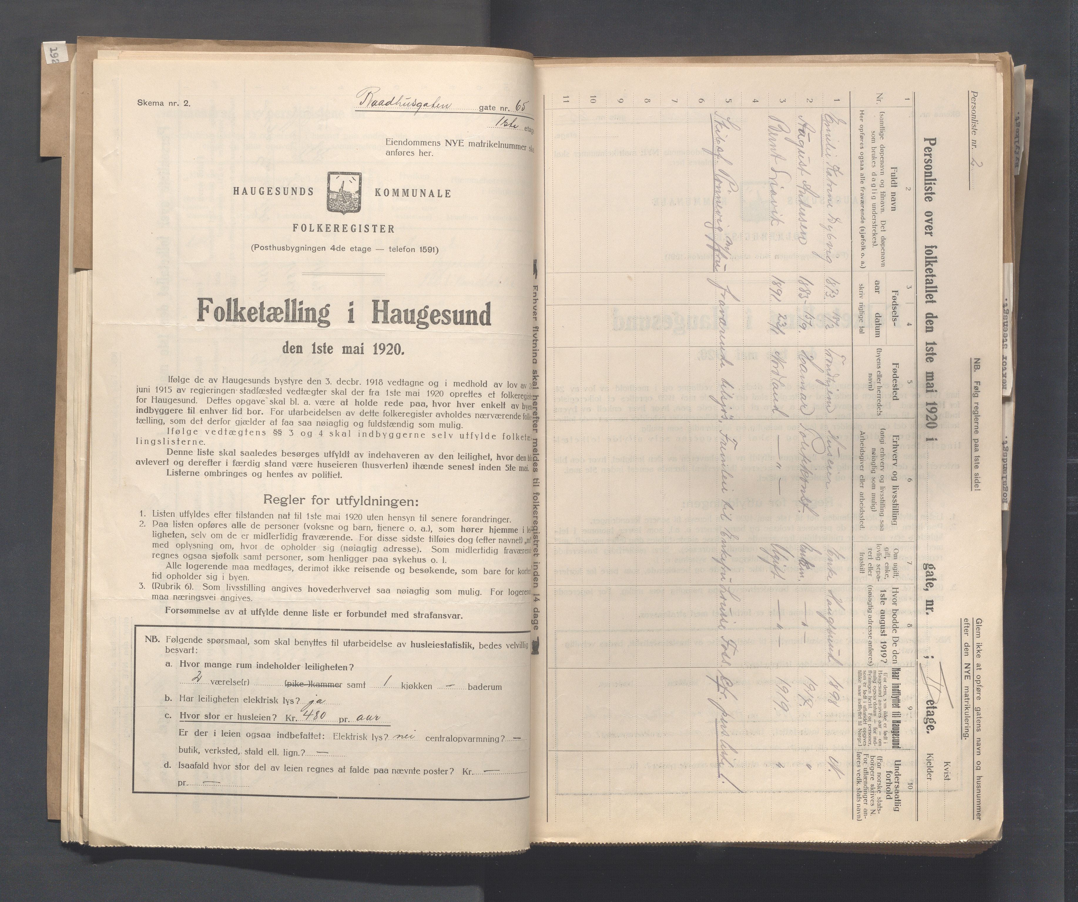 IKAR, Local census 1.5.1920 for Haugesund, 1920, p. 3063