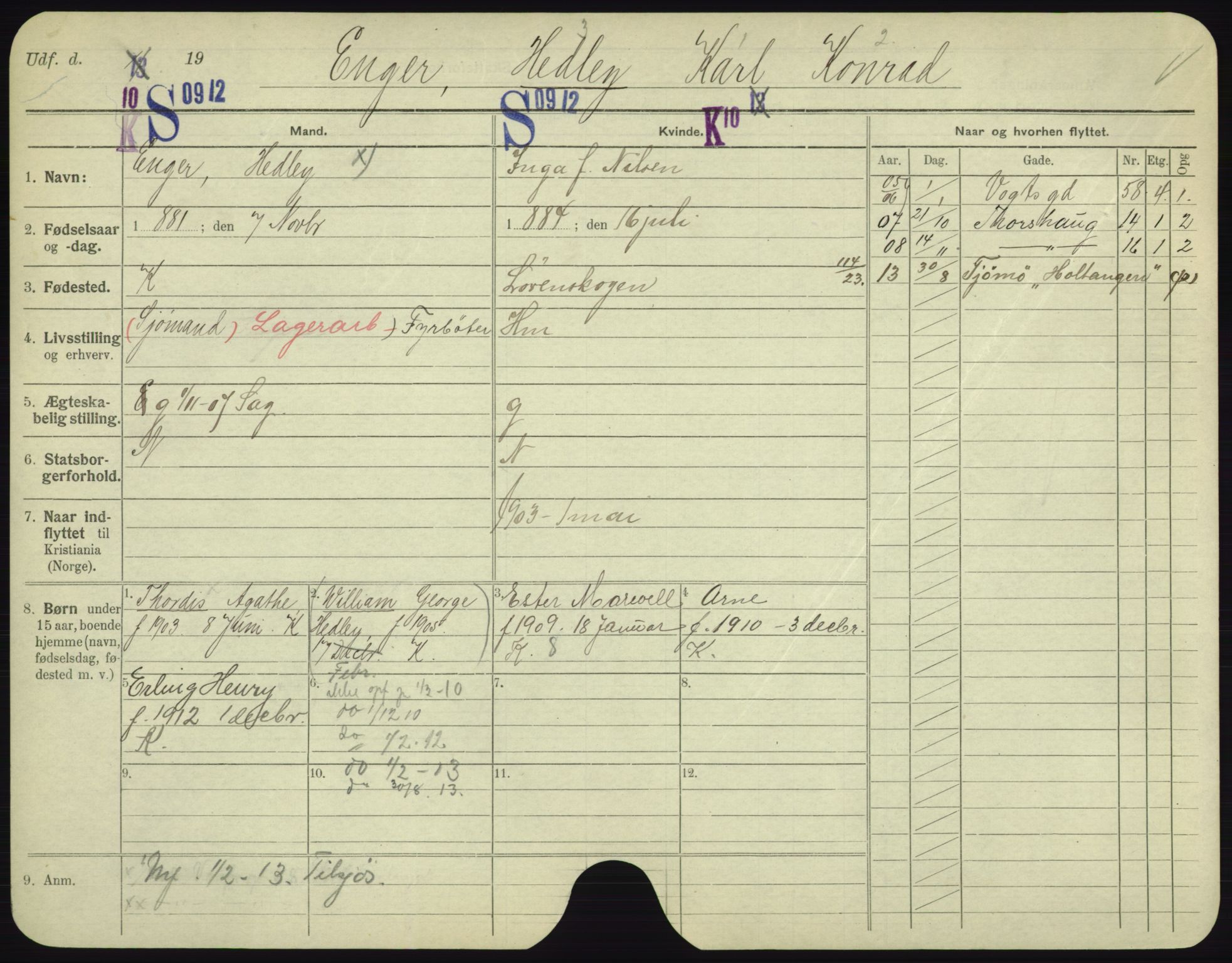 Oslo folkeregister, Registerkort, AV/SAO-A-11715/F/Fa/Fac/L0002: Menn, 1906-1914, p. 996a