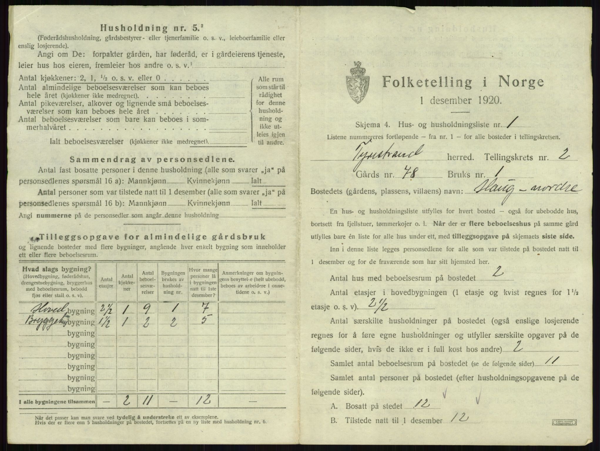 SAKO, 1920 census for Tyristrand, 1920, p. 132