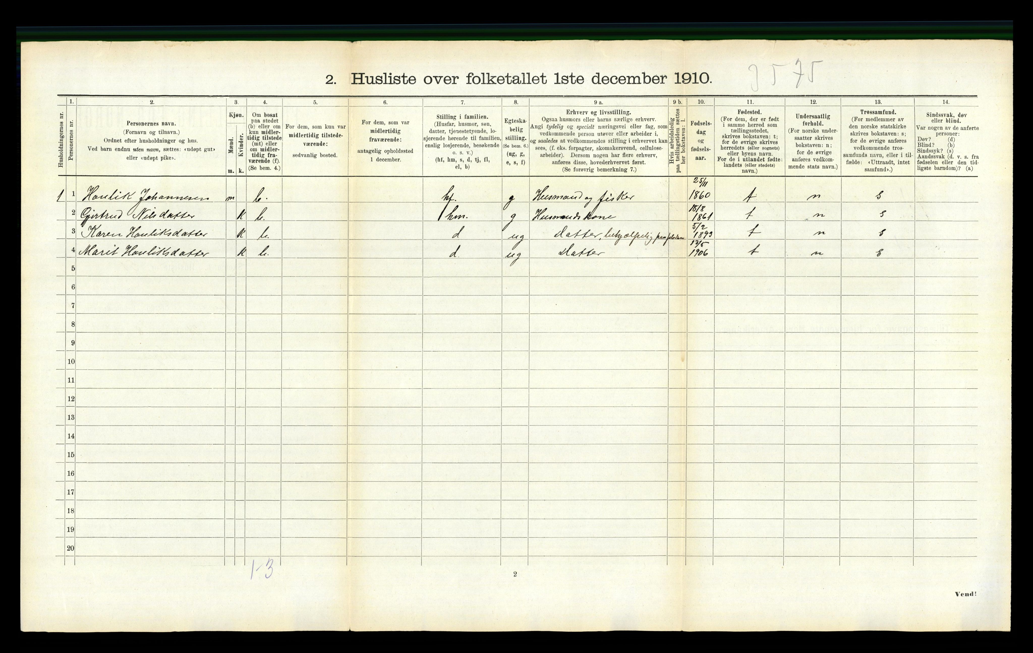 RA, 1910 census for Aure, 1910, p. 443