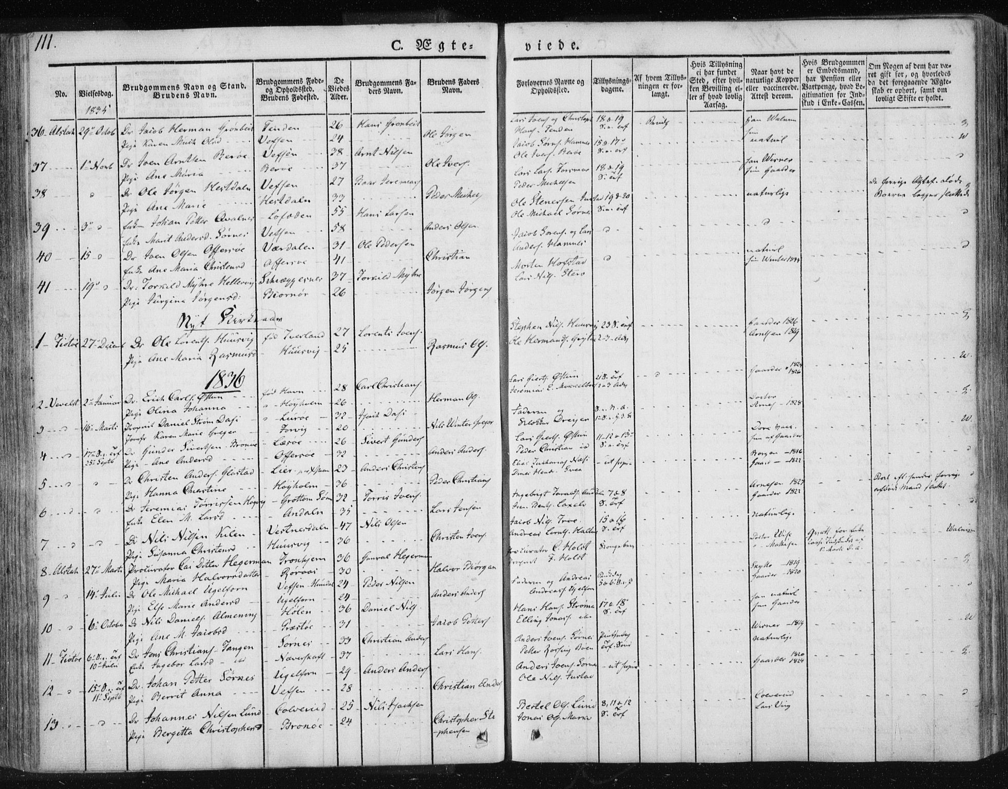 Ministerialprotokoller, klokkerbøker og fødselsregistre - Nordland, SAT/A-1459/830/L0447: Parish register (official) no. 830A11, 1831-1854, p. 111