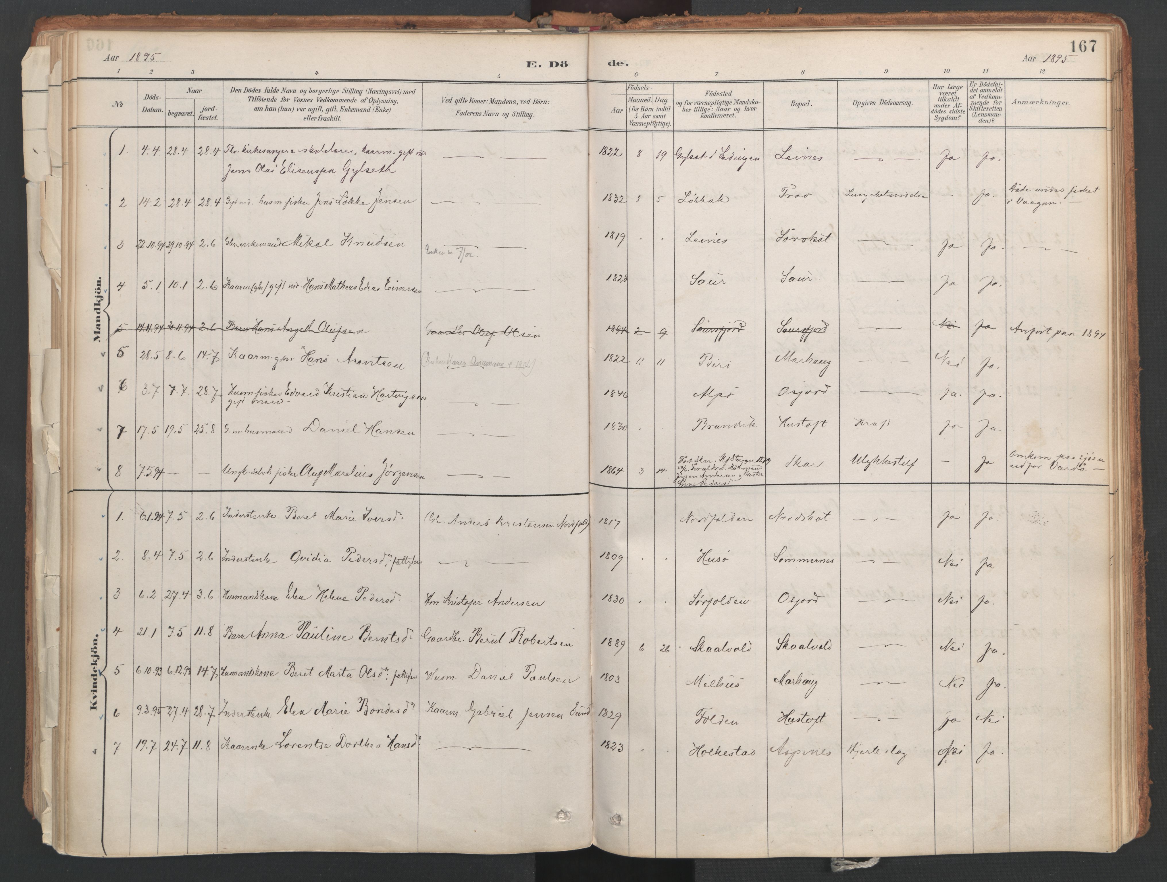 Ministerialprotokoller, klokkerbøker og fødselsregistre - Nordland, AV/SAT-A-1459/857/L0822: Parish register (official) no. 857A02, 1890-1917, p. 167