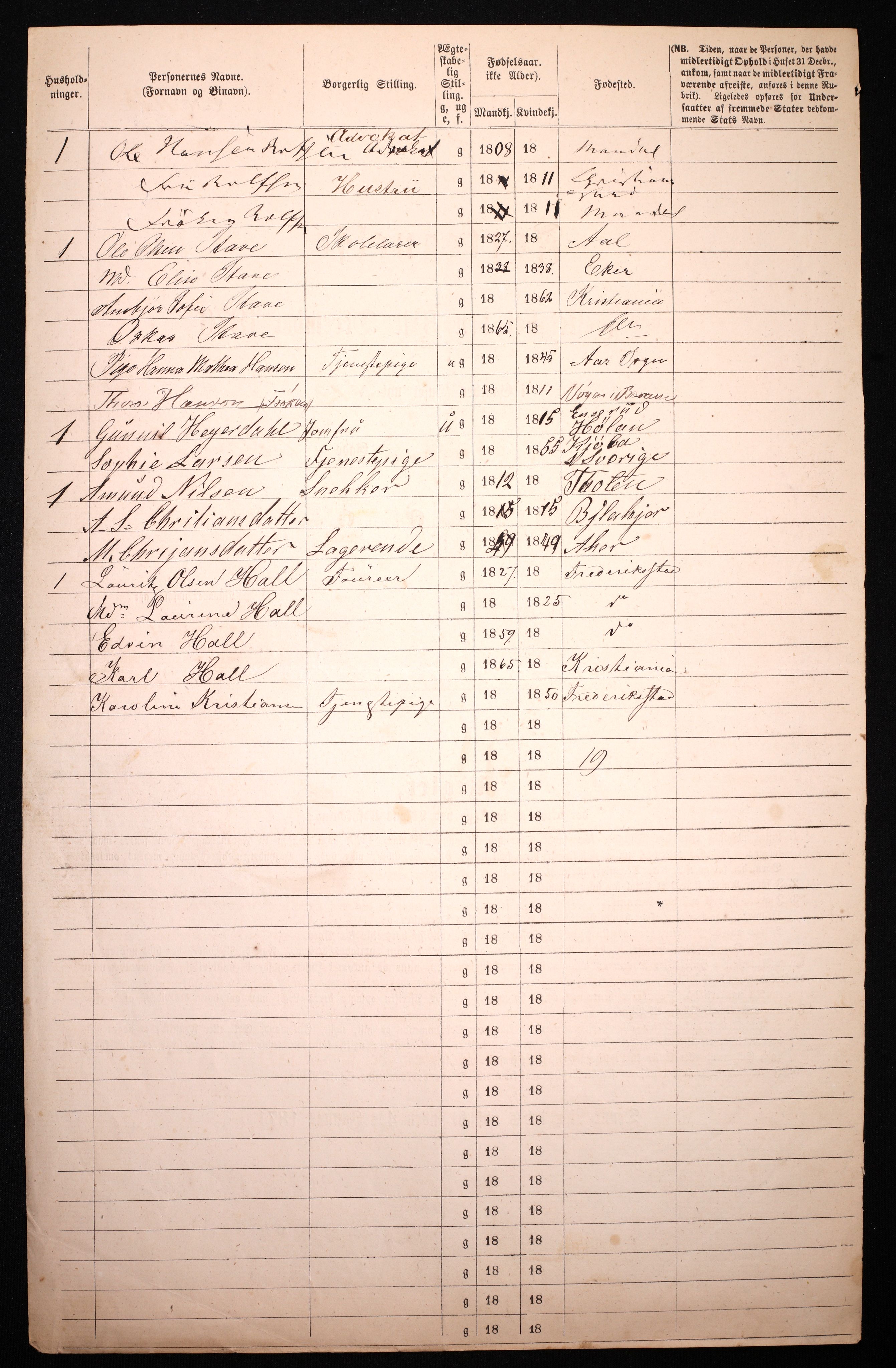 RA, 1870 census for 0301 Kristiania, 1870, p. 2933