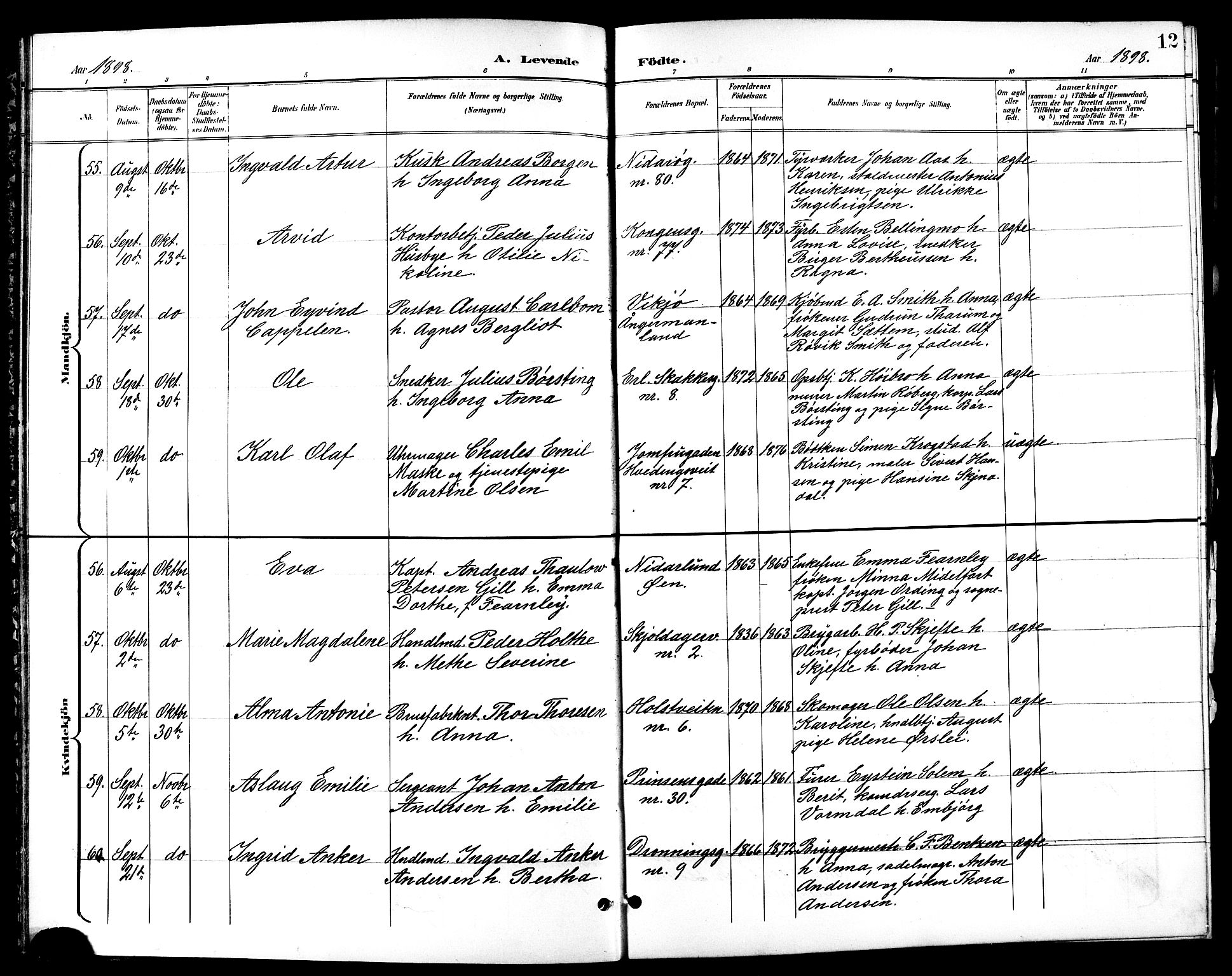 Ministerialprotokoller, klokkerbøker og fødselsregistre - Sør-Trøndelag, AV/SAT-A-1456/601/L0094: Parish register (copy) no. 601C12, 1898-1911, p. 12