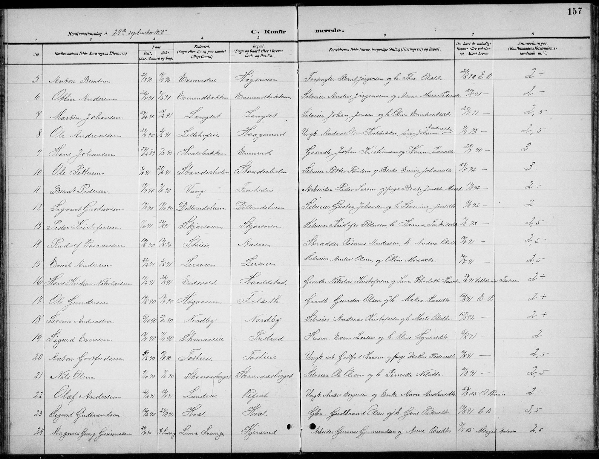 Romedal prestekontor, AV/SAH-PREST-004/L/L0013: Parish register (copy) no. 13, 1896-1937, p. 157