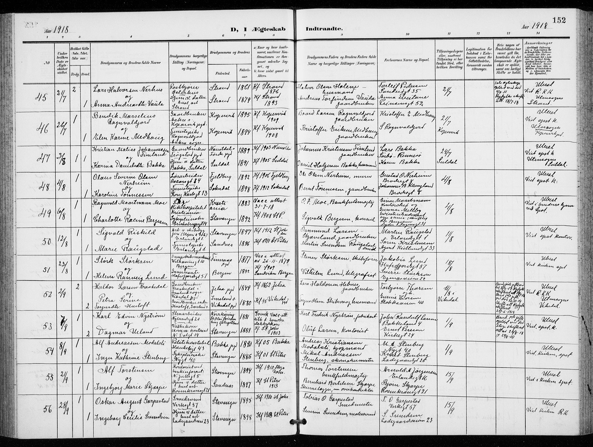 St. Petri sokneprestkontor, AV/SAST-A-101813/001/30/30BB/L0009: Parish register (copy) no. B 9, 1902-1935, p. 152