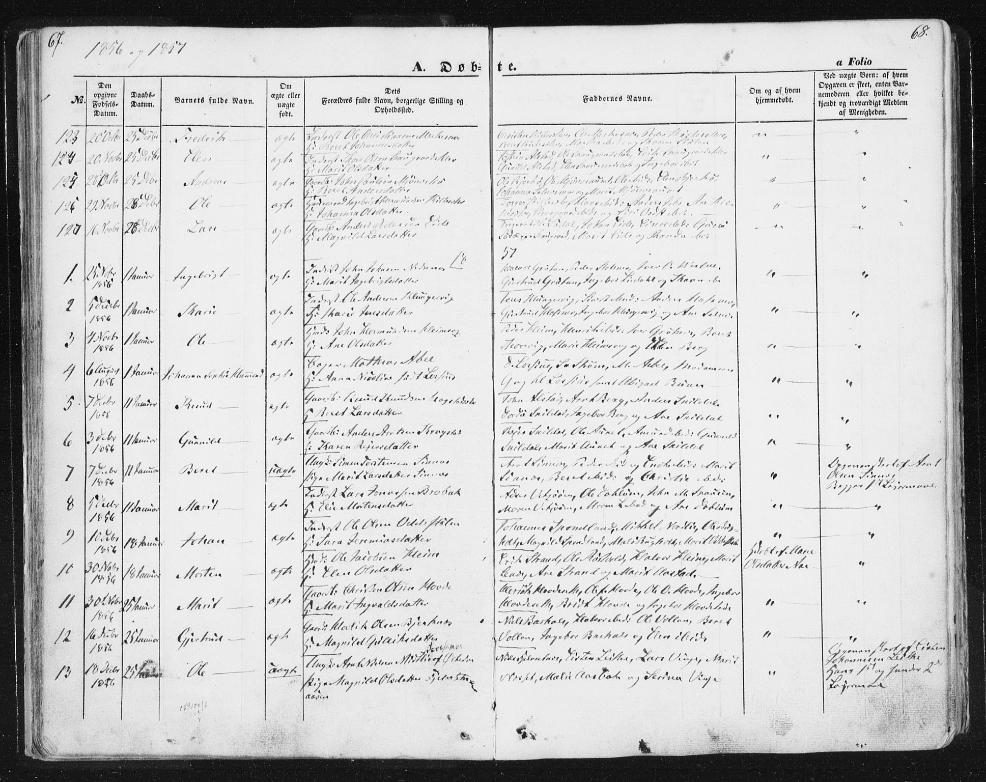 Ministerialprotokoller, klokkerbøker og fødselsregistre - Sør-Trøndelag, SAT/A-1456/630/L0494: Parish register (official) no. 630A07, 1852-1868, p. 67-68