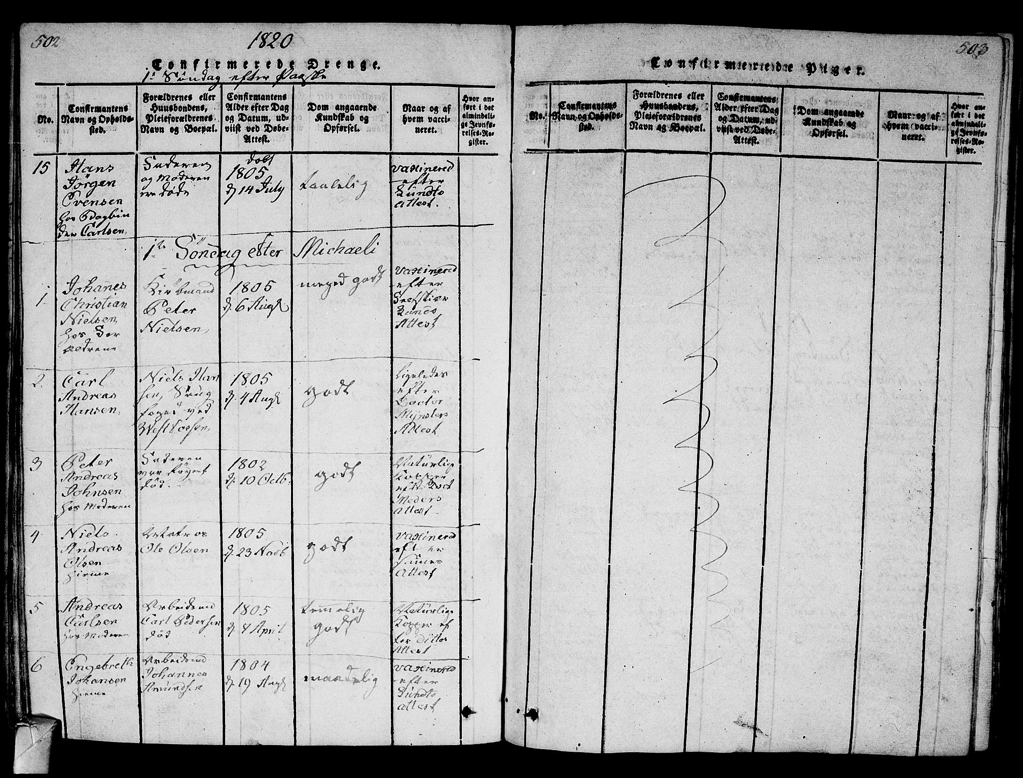 Strømsø kirkebøker, AV/SAKO-A-246/G/Ga/L0001: Parish register (copy) no. 1, 1815-1829, p. 502-503