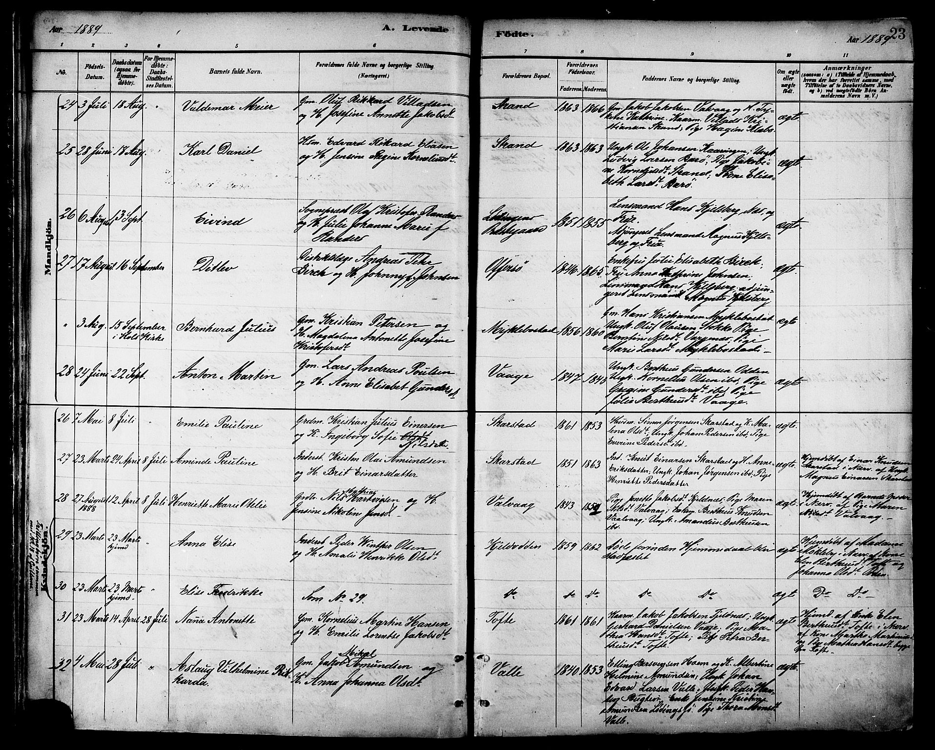 Ministerialprotokoller, klokkerbøker og fødselsregistre - Nordland, SAT/A-1459/872/L1035: Parish register (official) no. 872A10, 1884-1896, p. 23