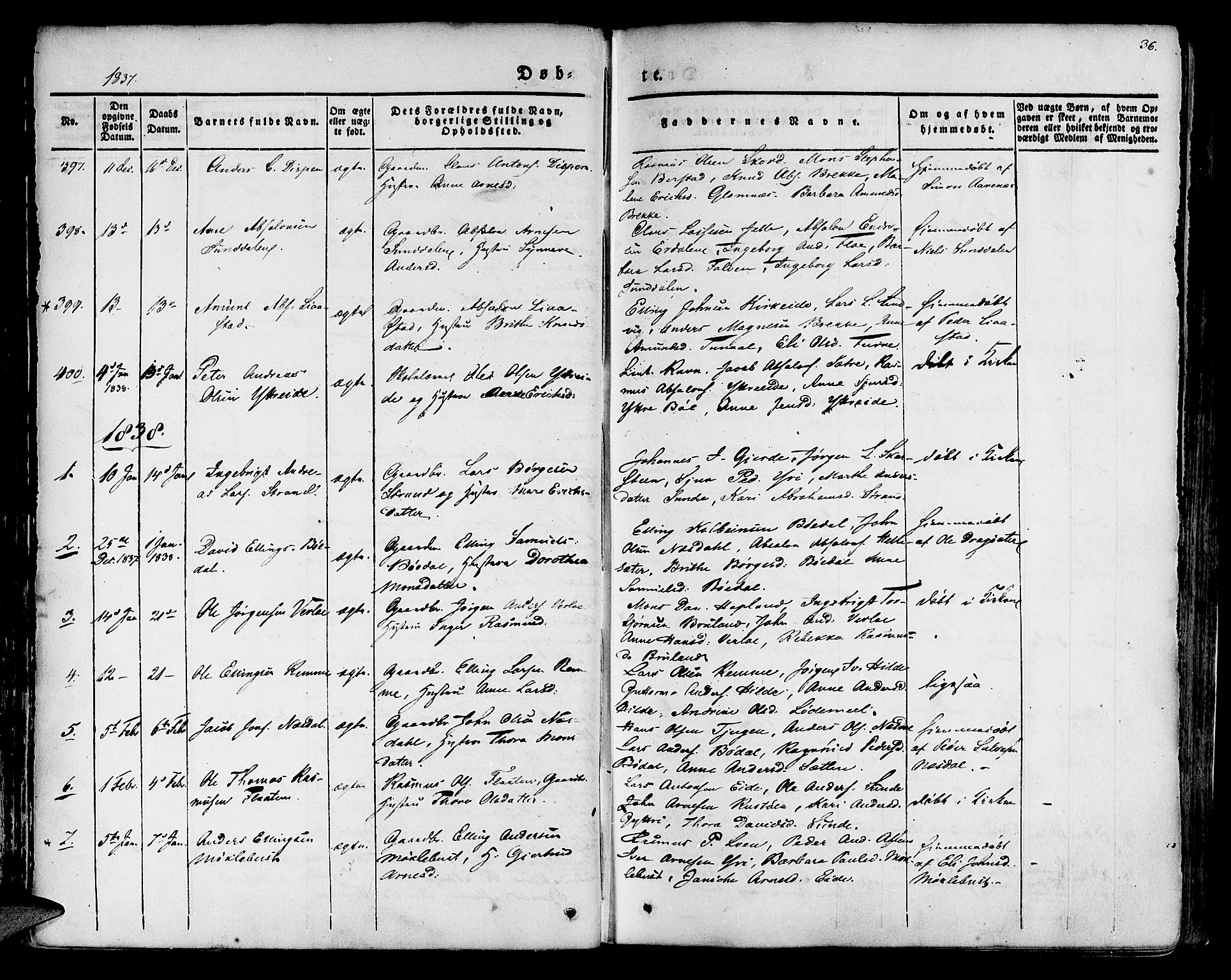 Innvik sokneprestembete, AV/SAB-A-80501: Parish register (official) no. A 4I, 1831-1846, p. 36