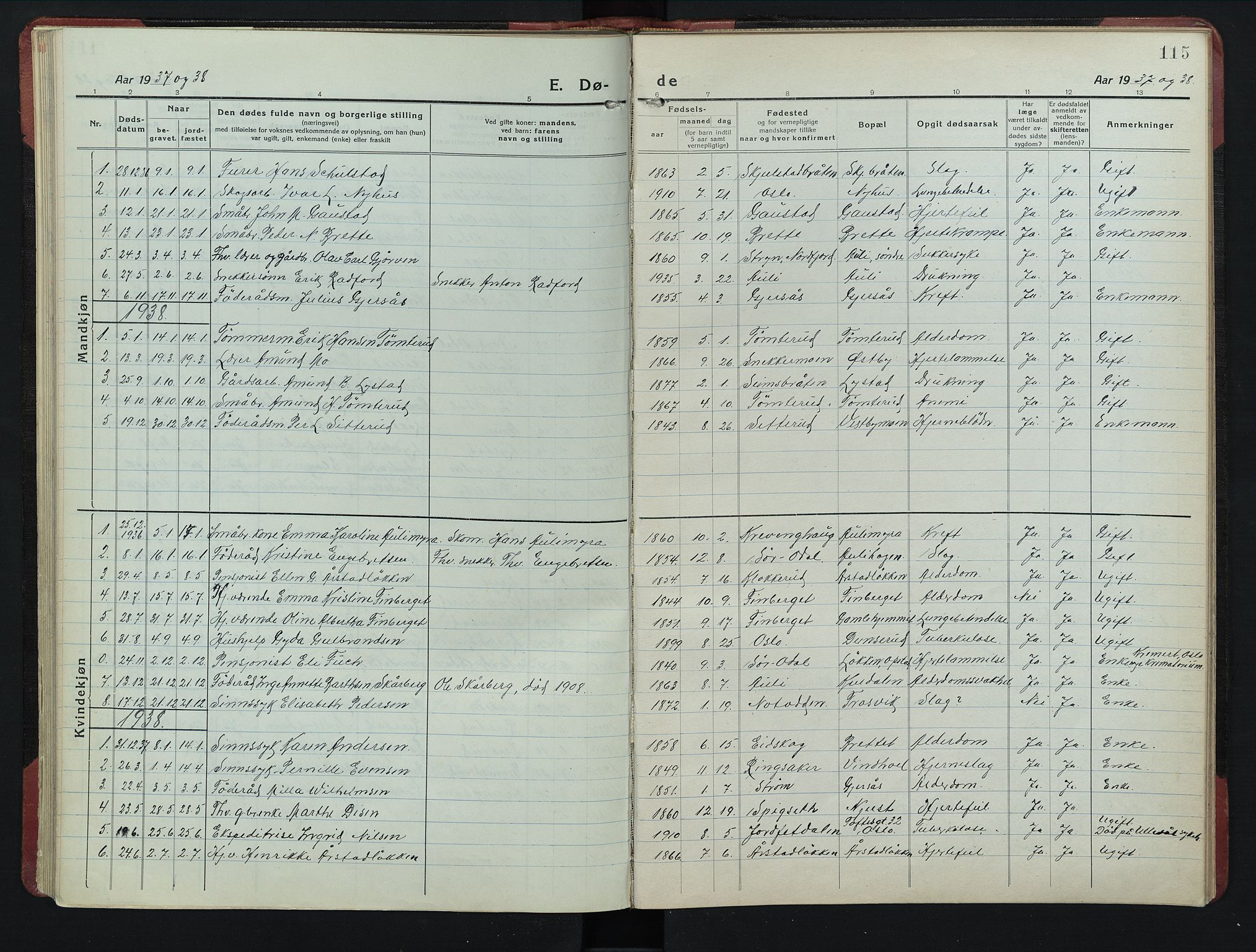 Sør-Odal prestekontor, SAH/PREST-030/H/Ha/Hab/L0010: Parish register (copy) no. 10, 1920-1953, p. 115