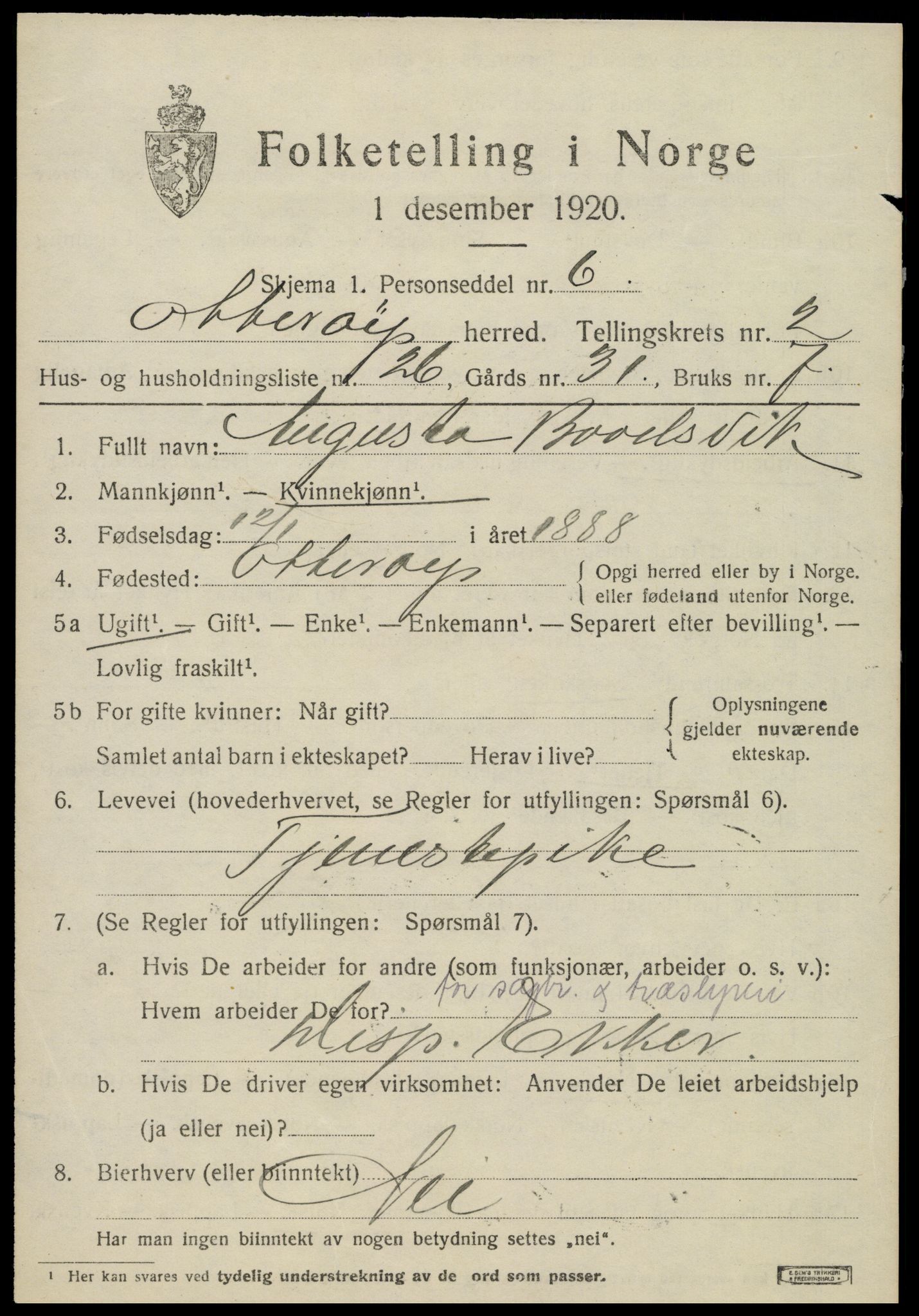 SAT, 1920 census for Otterøy, 1920, p. 1403