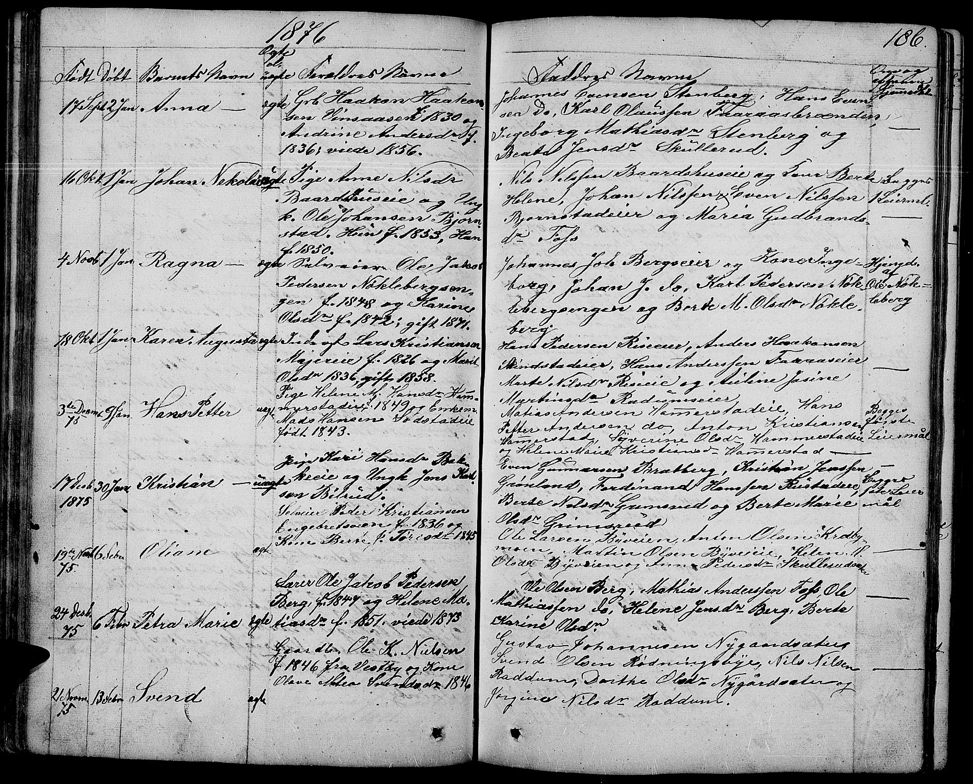 Østre Toten prestekontor, SAH/PREST-104/H/Ha/Hab/L0004: Parish register (copy) no. 4, 1858-1886, p. 186
