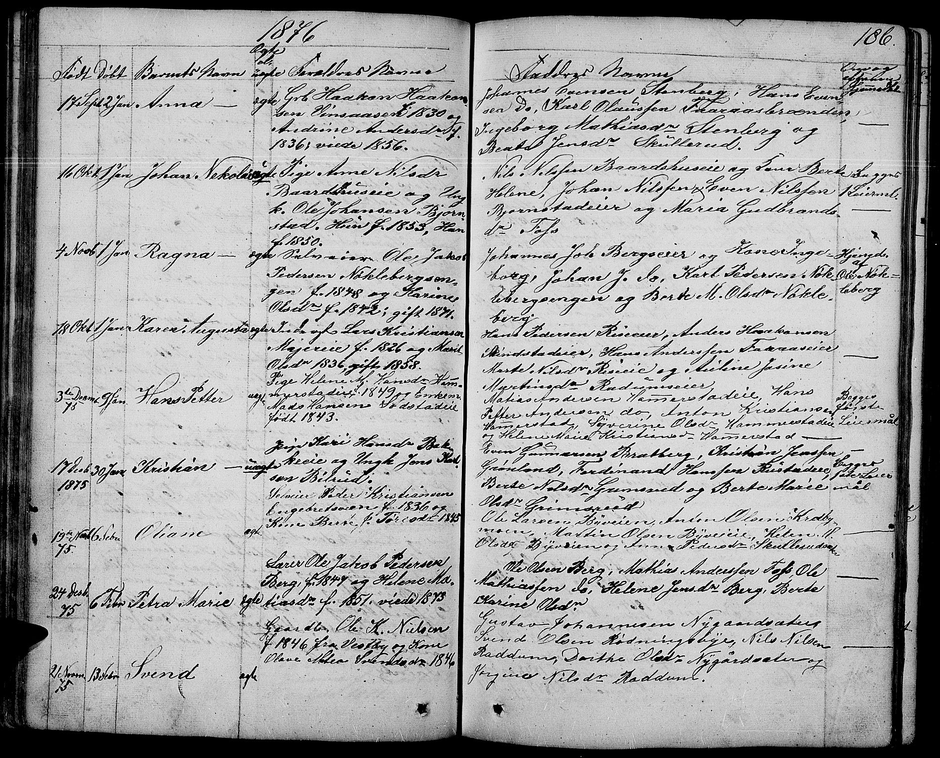 Østre Toten prestekontor, AV/SAH-PREST-104/H/Ha/Hab/L0004: Parish register (copy) no. 4, 1858-1886, p. 186