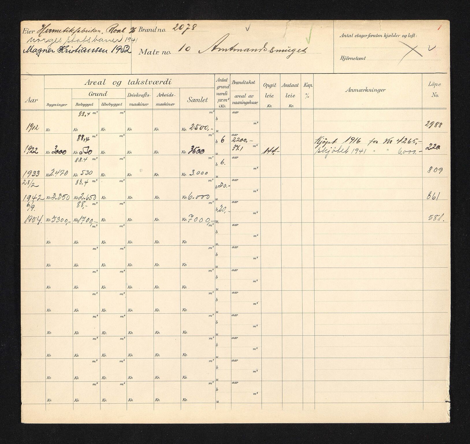 Stavanger kommune. Skattetakstvesenet, BYST/A-0440/F/Fa/Faa/L0001/0007: Skattetakstkort / Amtmannssmauet 6 - Andasmauet 18