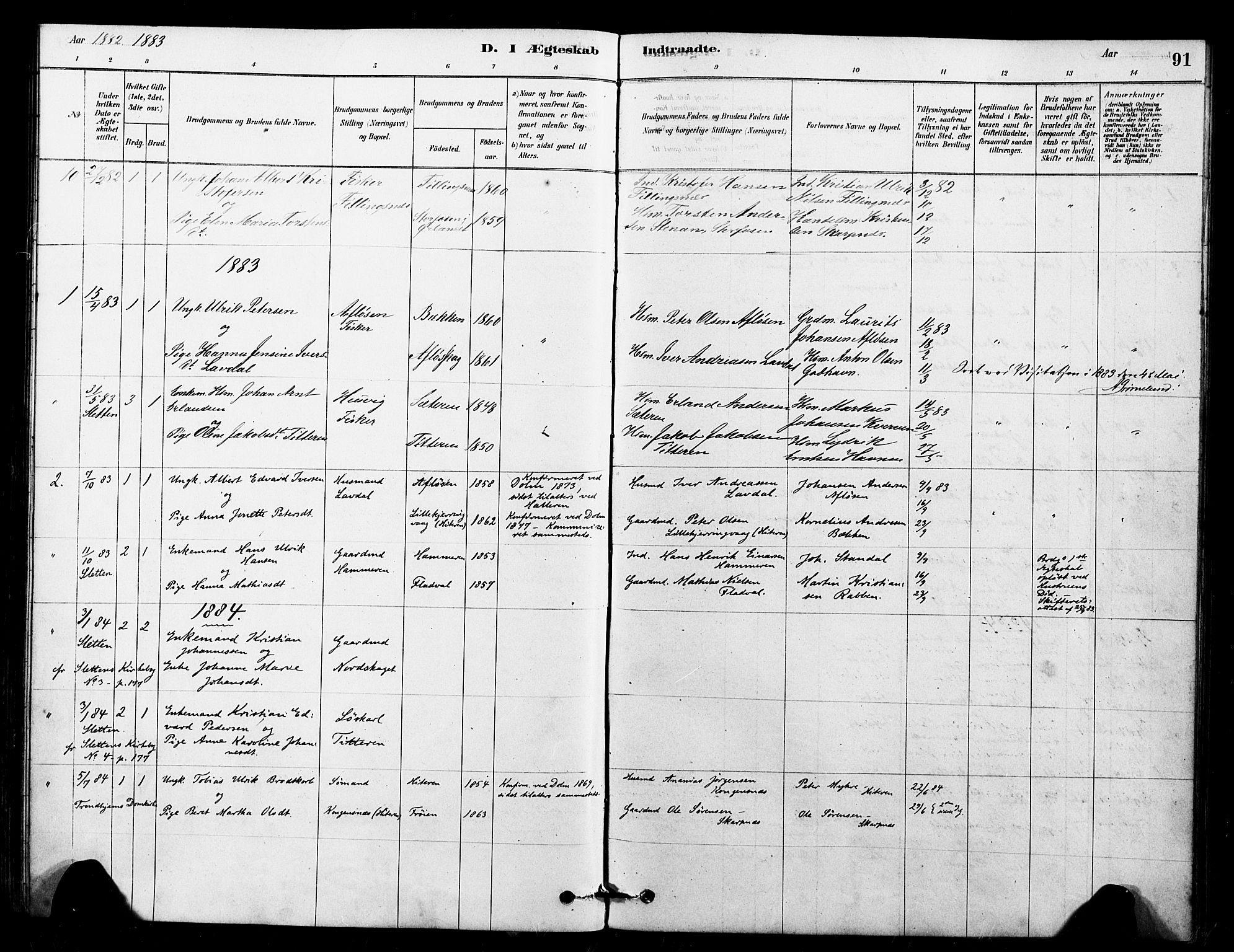 Ministerialprotokoller, klokkerbøker og fødselsregistre - Sør-Trøndelag, SAT/A-1456/641/L0595: Parish register (official) no. 641A01, 1882-1897, p. 91