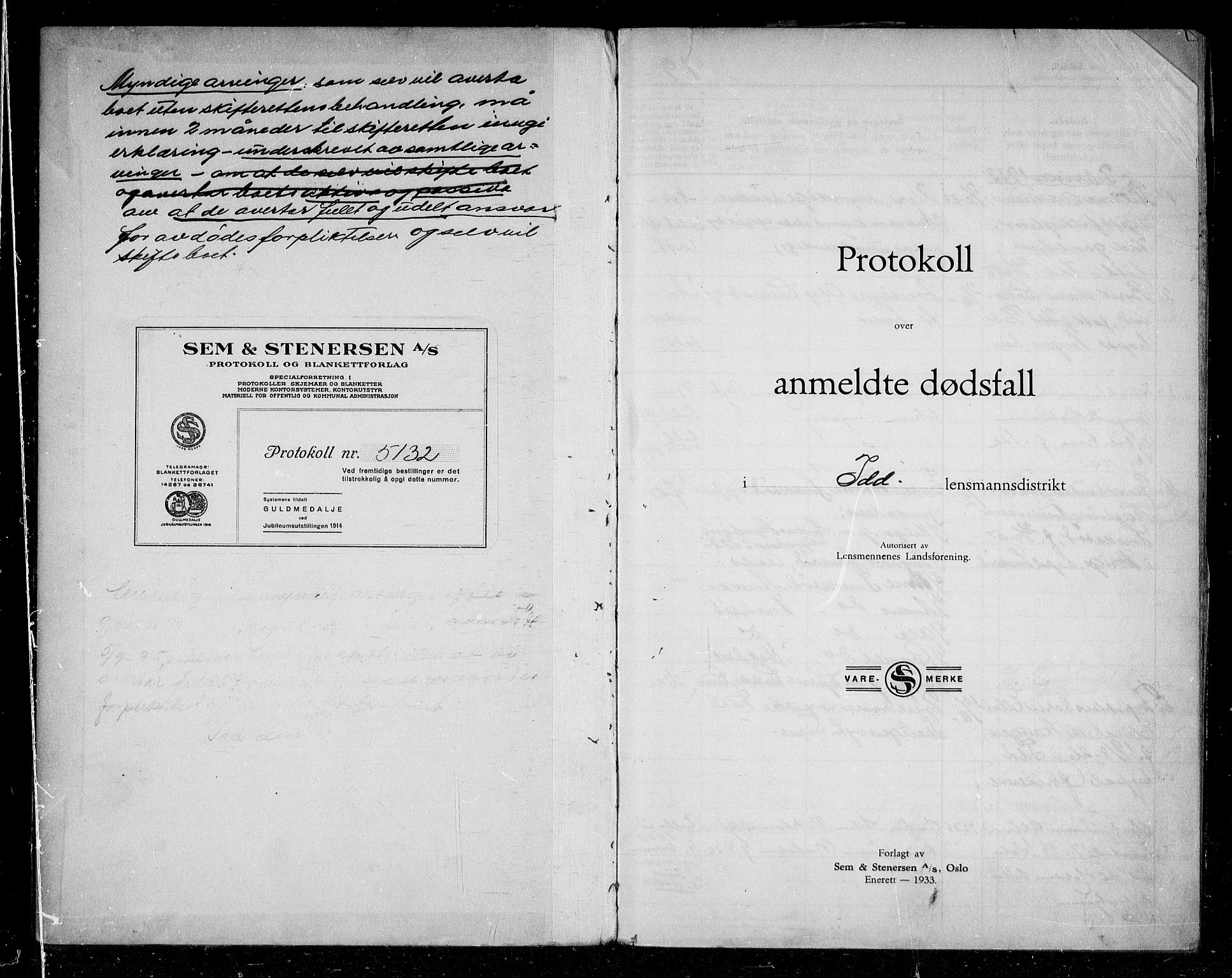 Idd lensmannsarkiv, SAO/A-10633/H/Ha/L0006: Dødsfallsprotokoll, 1933-1936
