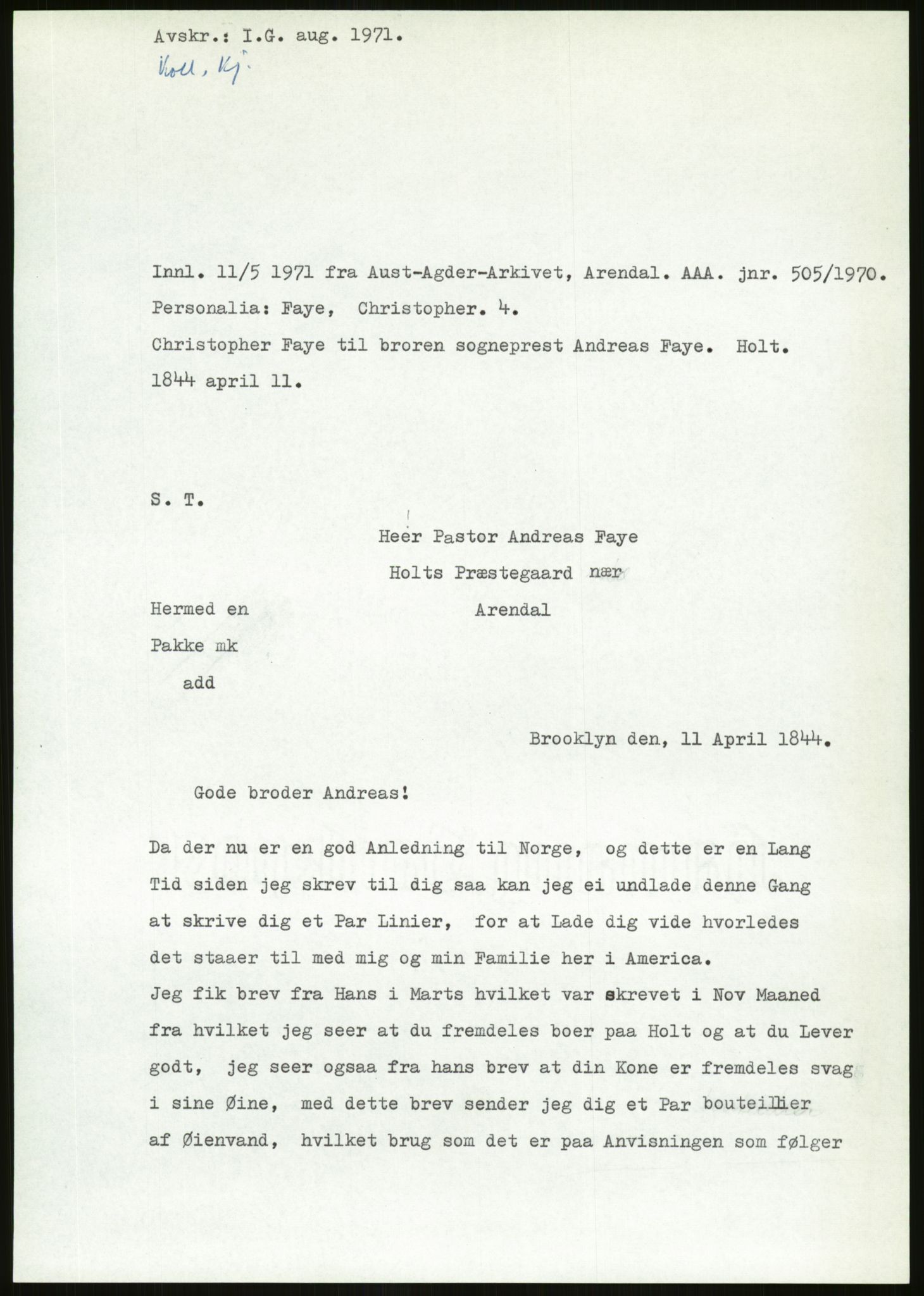 Samlinger til kildeutgivelse, Amerikabrevene, AV/RA-EA-4057/F/L0027: Innlån fra Aust-Agder: Dannevig - Valsgård, 1838-1914, p. 443