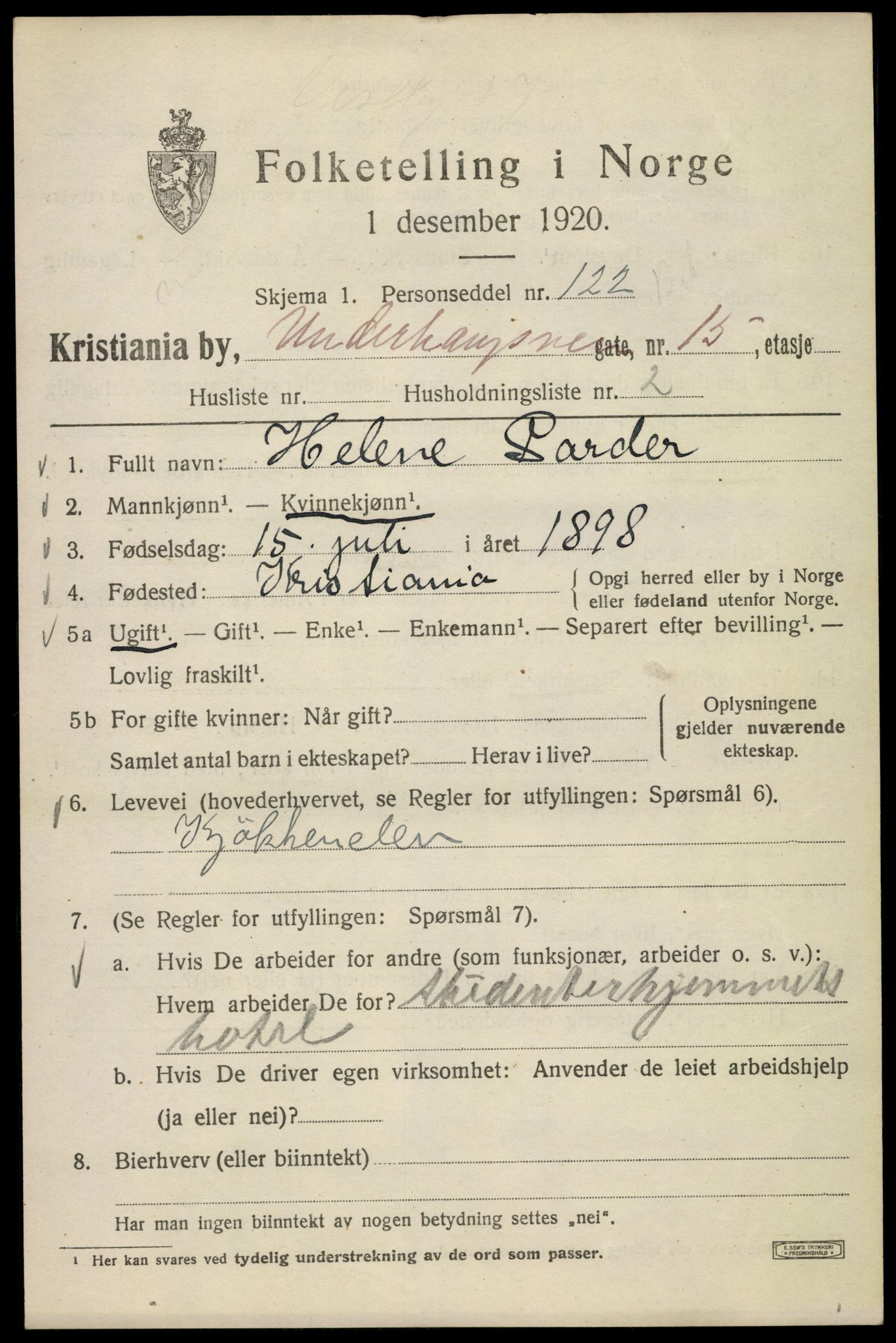 SAO, 1920 census for Kristiania, 1920, p. 618063