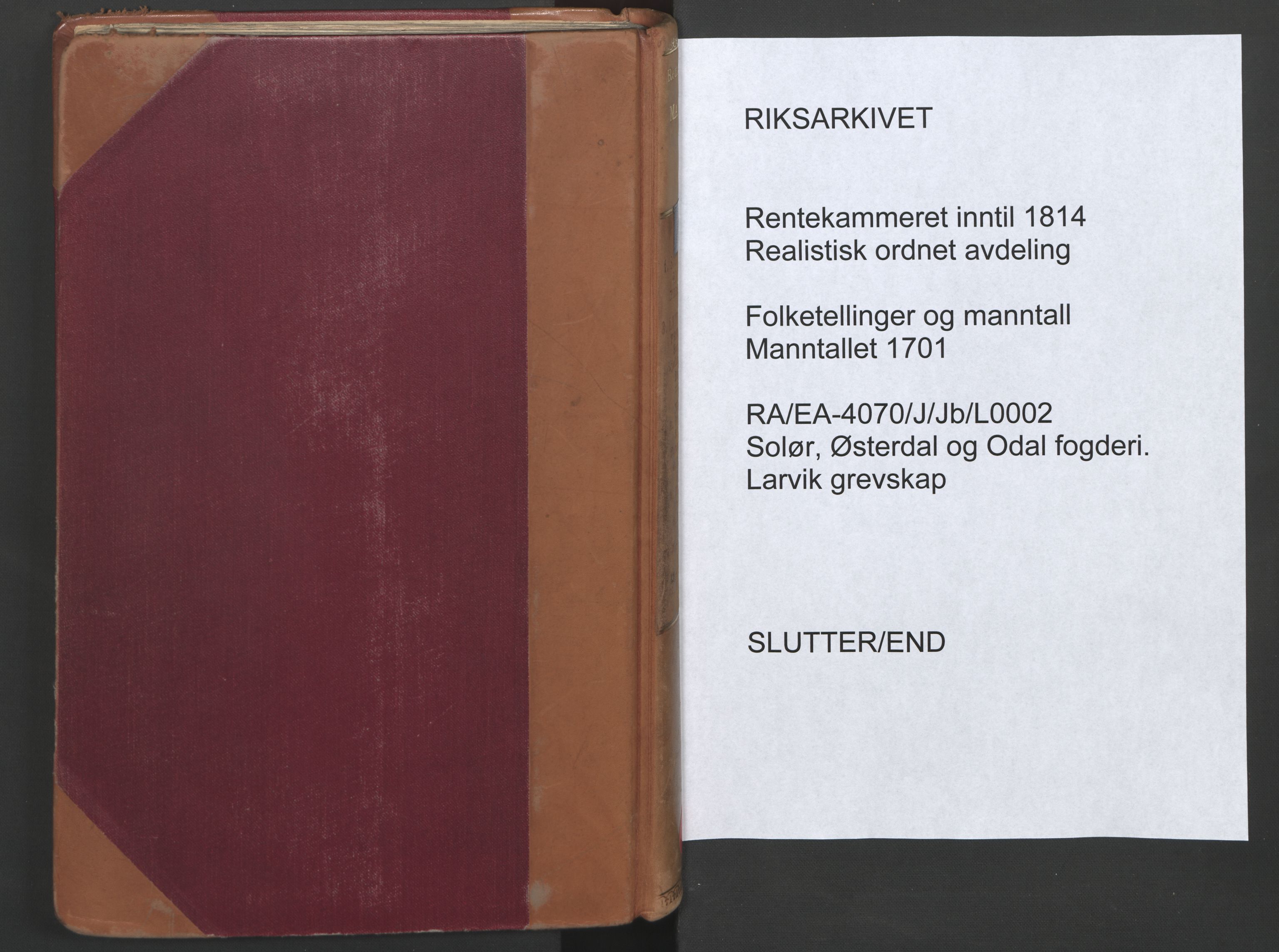 RA, Census (manntall) 1701, no. 2: Solør, Odal og Østerdal fogderi and Larvik grevskap, 1701