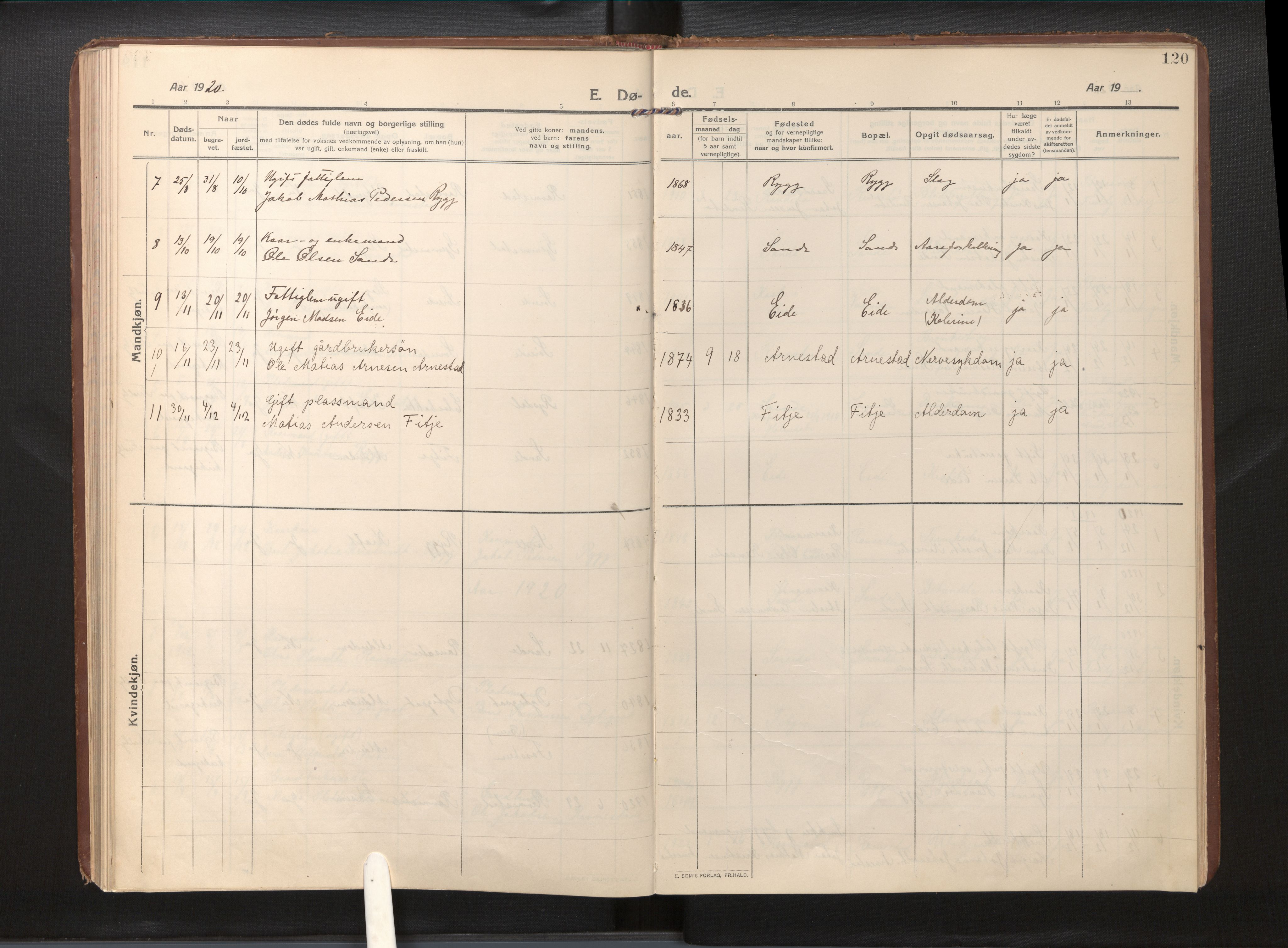 Gloppen sokneprestembete, AV/SAB-A-80101/H/Haa/Haad/L0002: Parish register (official) no. D 2, 1911-1925, p. 119b-120a