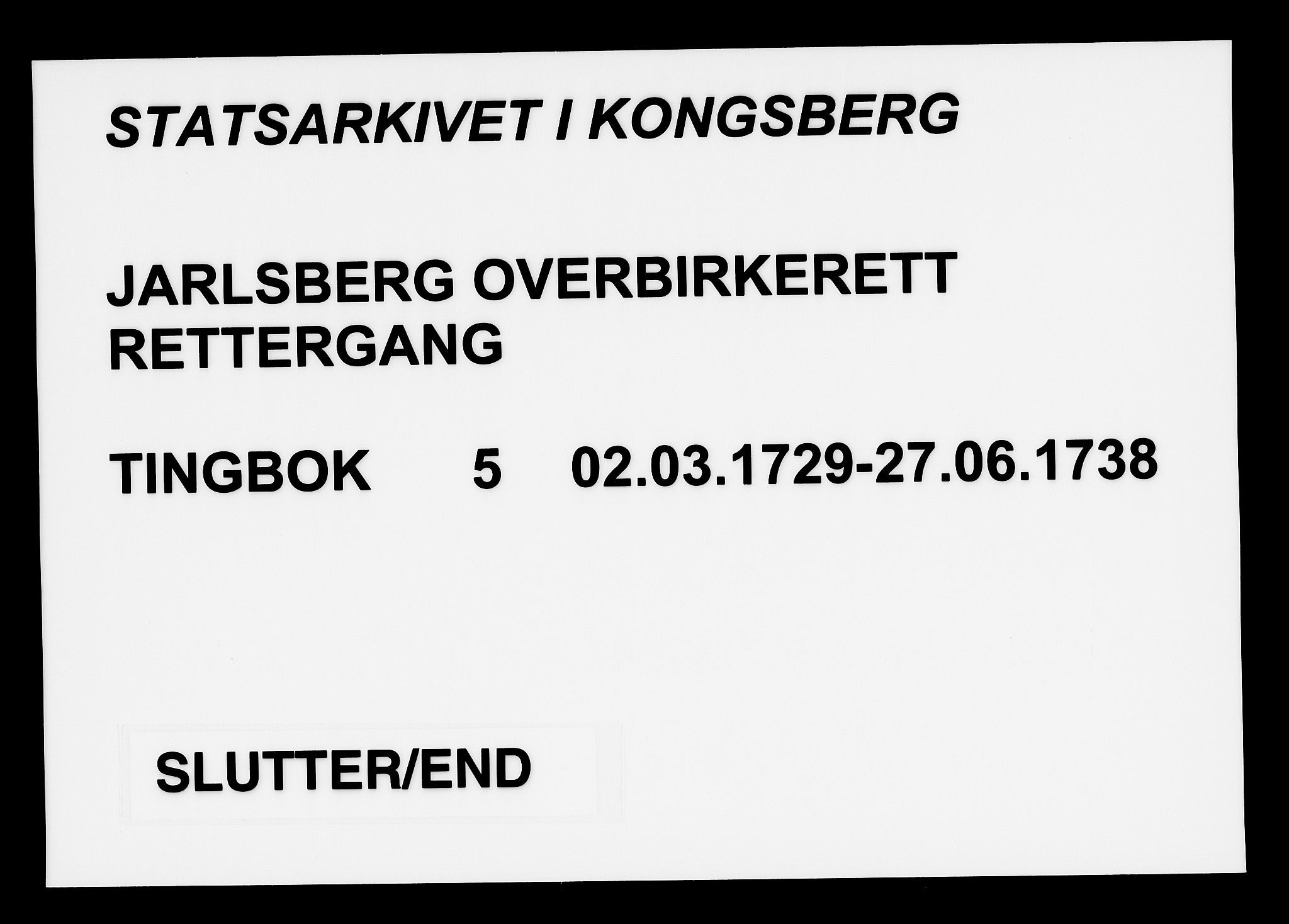 Jarlsberg overbirkerett, SAKO/A-843/F/Fa/L0005: Tingbok, 1729-1738
