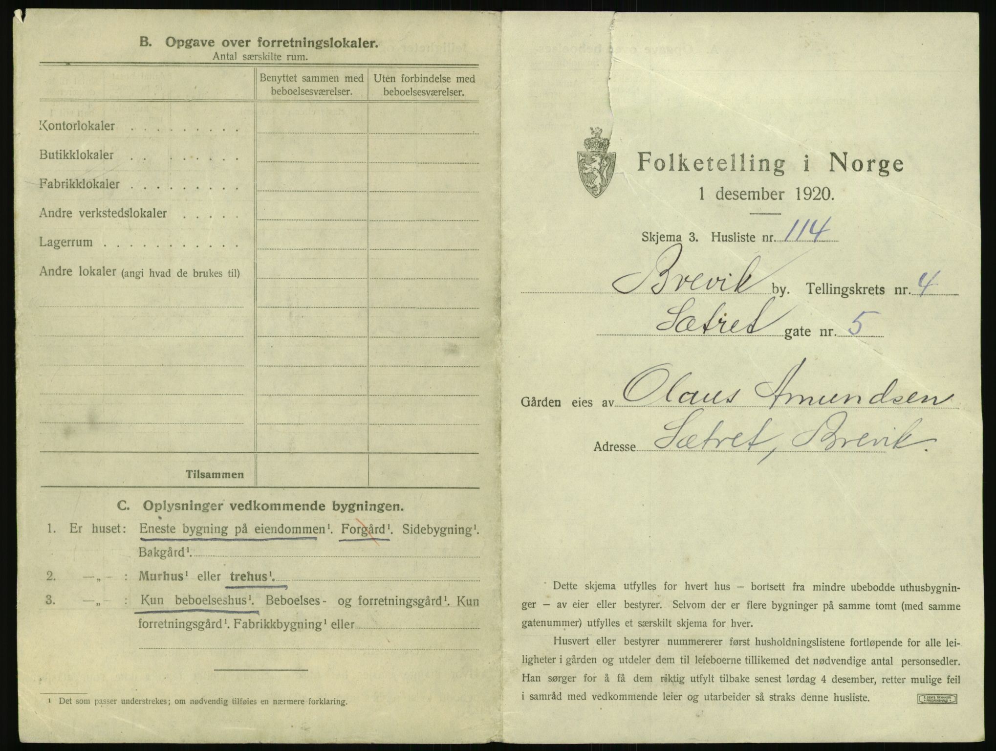 SAKO, 1920 census for Brevik, 1920, p. 916