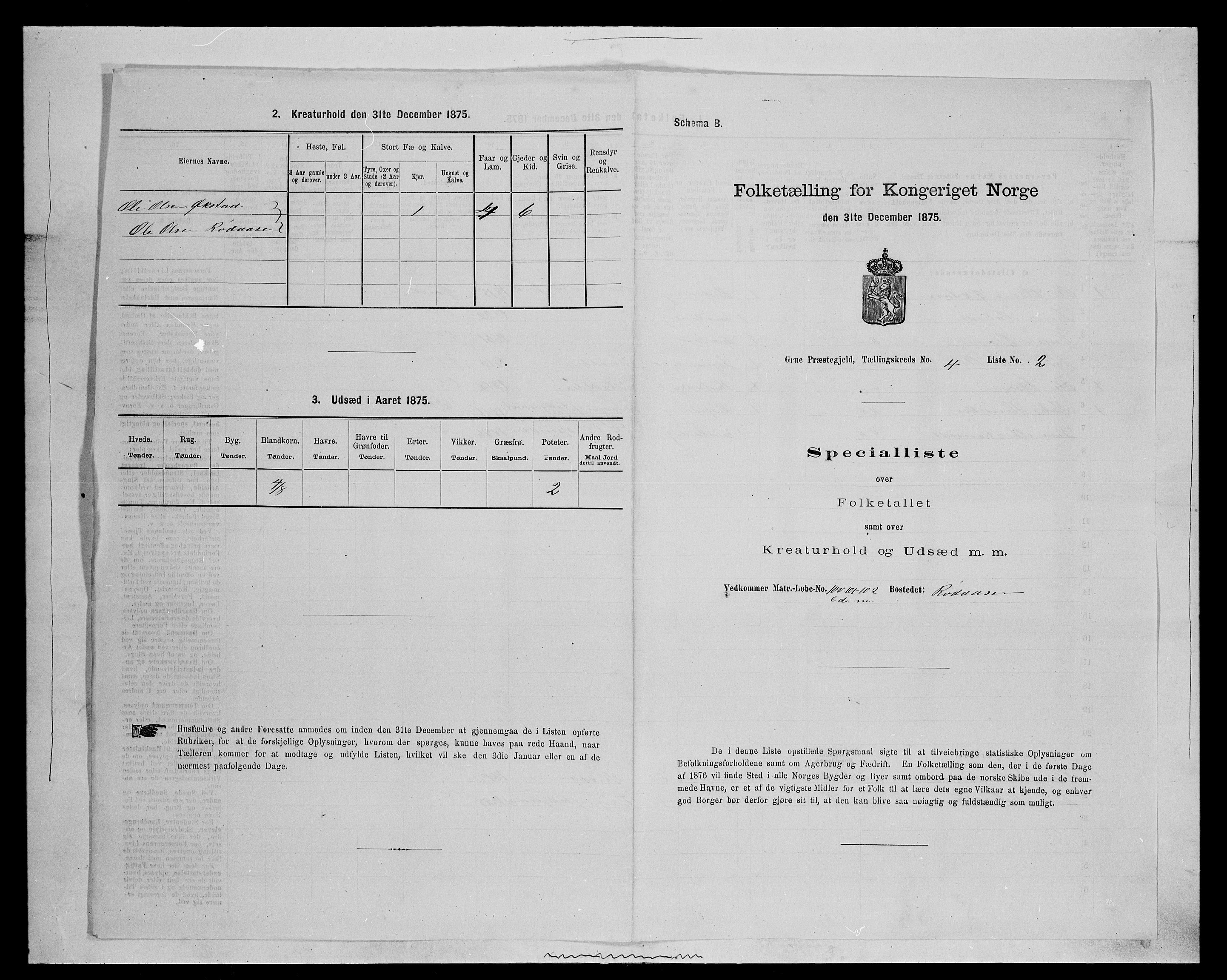 SAH, 1875 census for 0423P Grue, 1875, p. 713