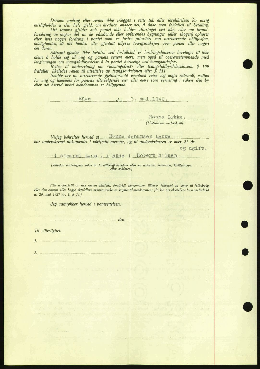 Moss sorenskriveri, SAO/A-10168: Mortgage book no. B10, 1940-1941, Diary no: : 1930/1940