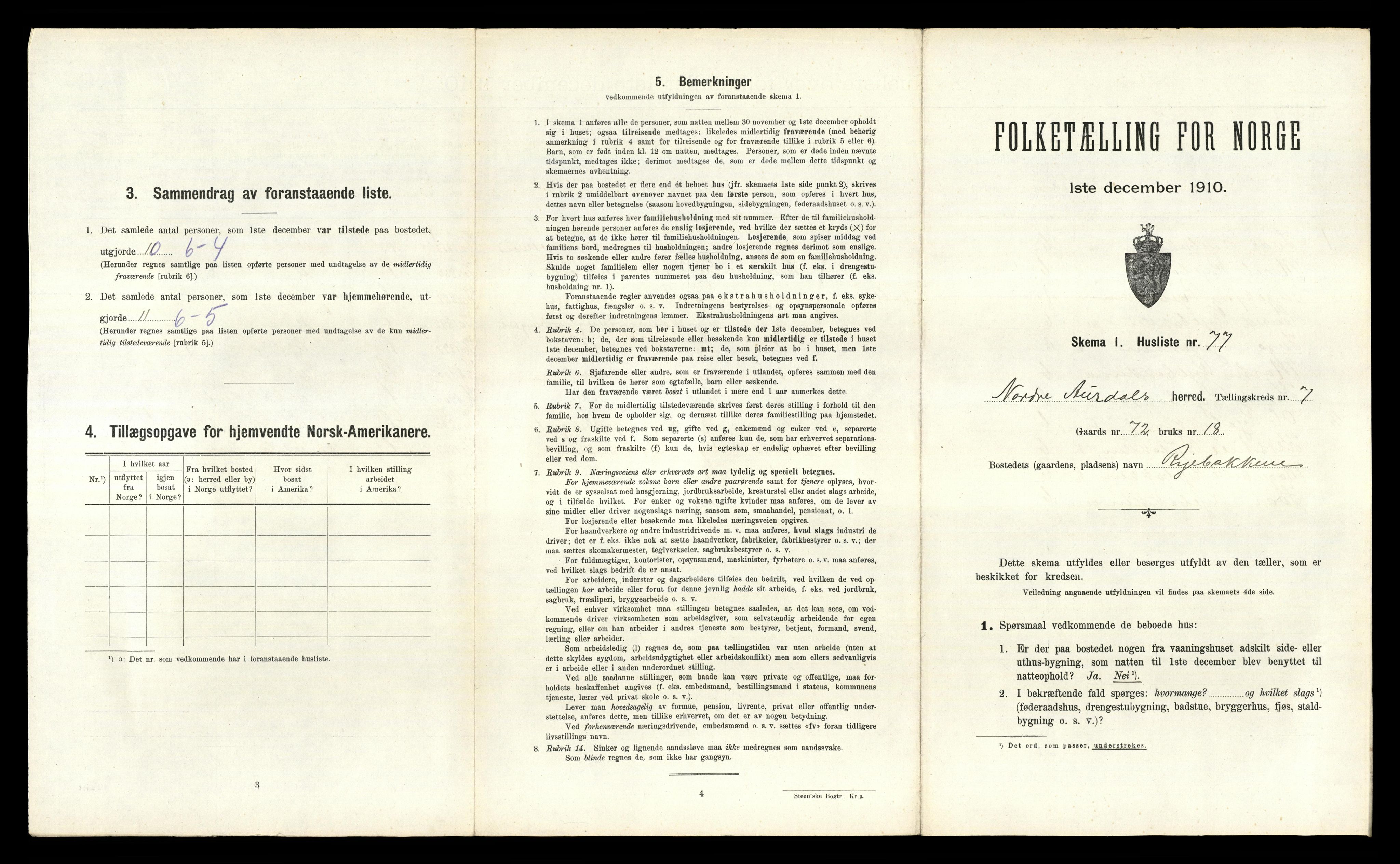 RA, 1910 census for Nord-Aurdal, 1910, p. 1101