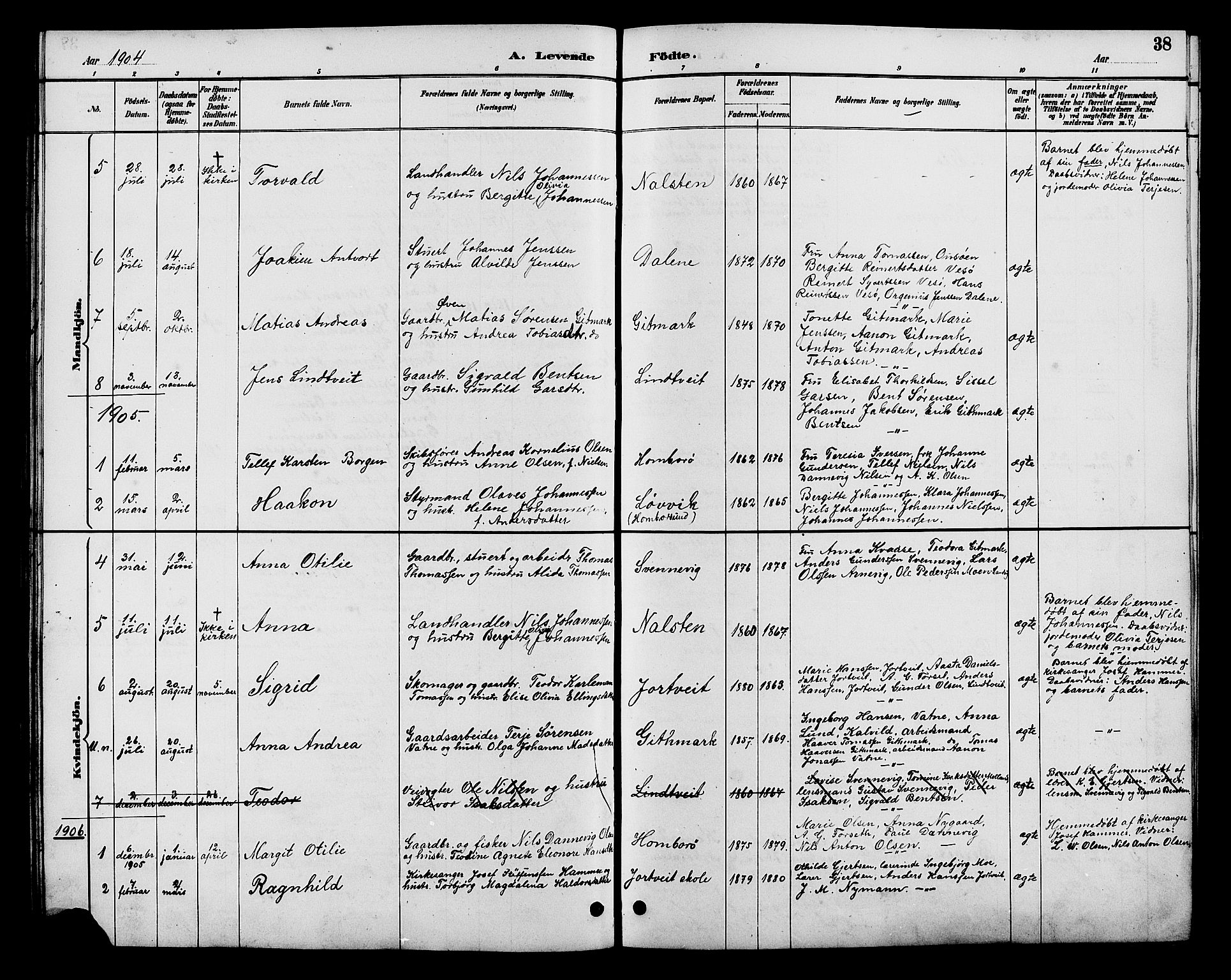 Hommedal sokneprestkontor, SAK/1111-0023/F/Fb/Fba/L0004: Parish register (copy) no. B 4, 1885-1908, p. 38